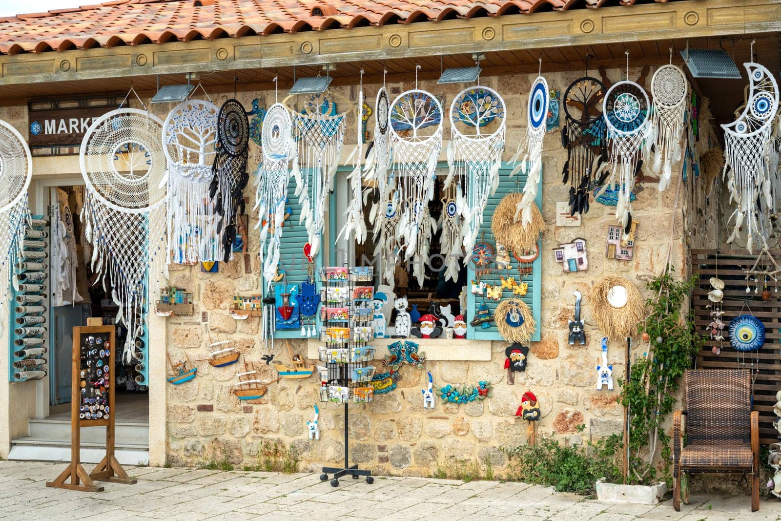 Antalya, Turkey - April 9, 2024: Souvenir shops in Side, one of the touristic places of Antalya