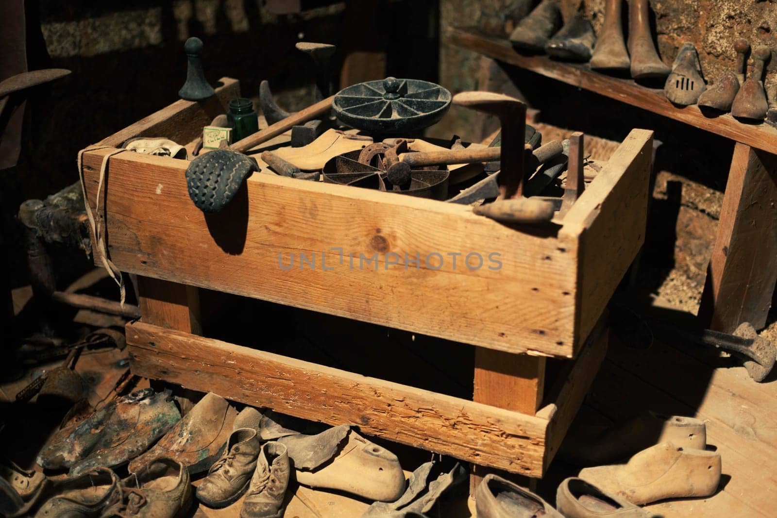 Antique shoemaker's workshop and tool from the Middle East. High quality photo