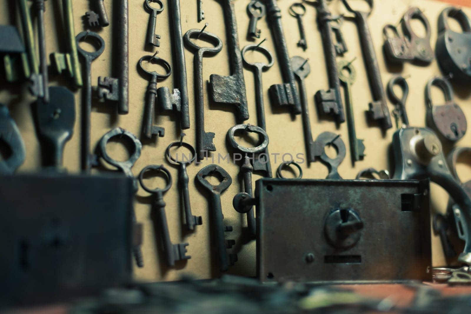 Antique keys. Mystery. Background image by gordiza