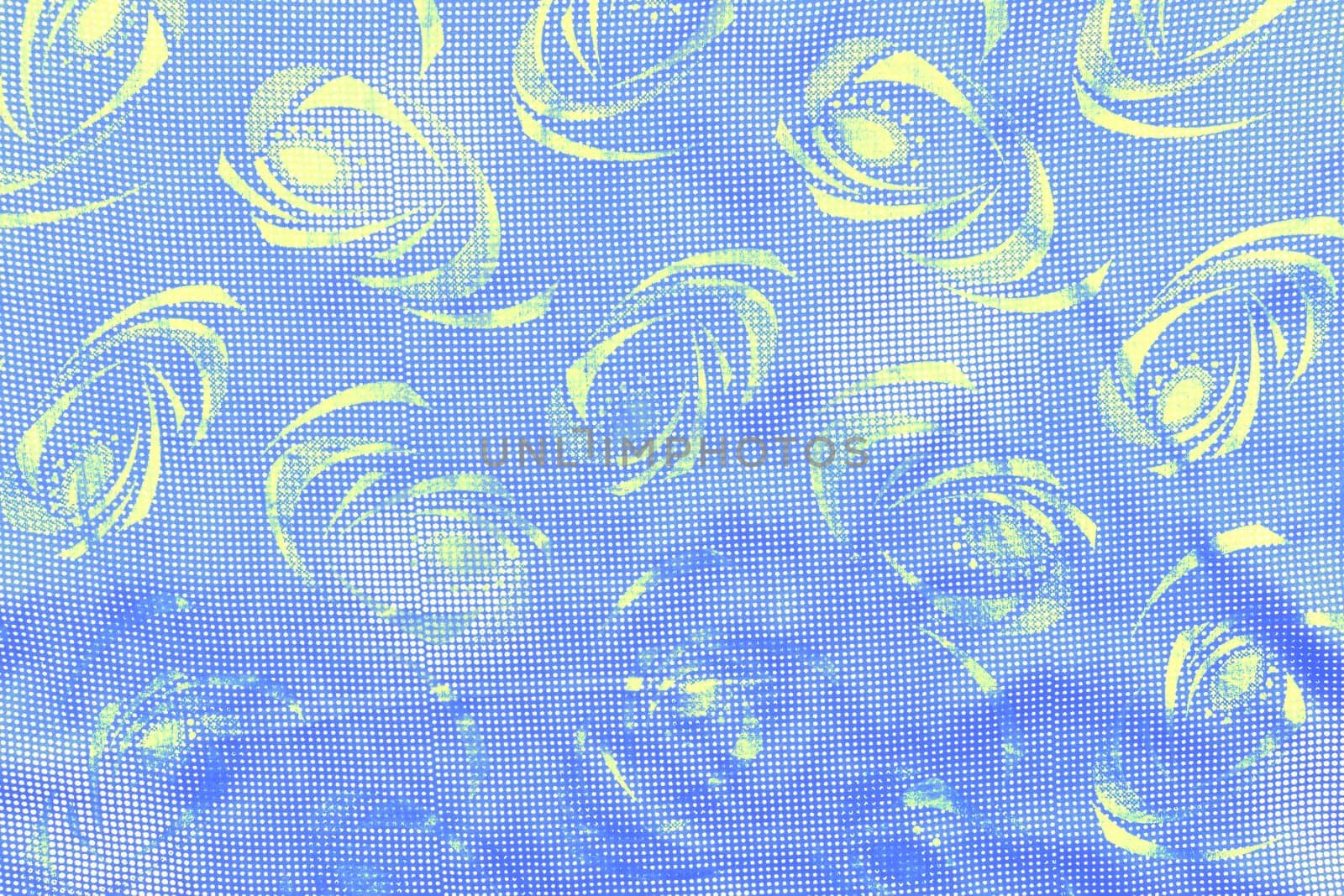 Blue pale abstract textile backdrop.Yellow circles by jovani68