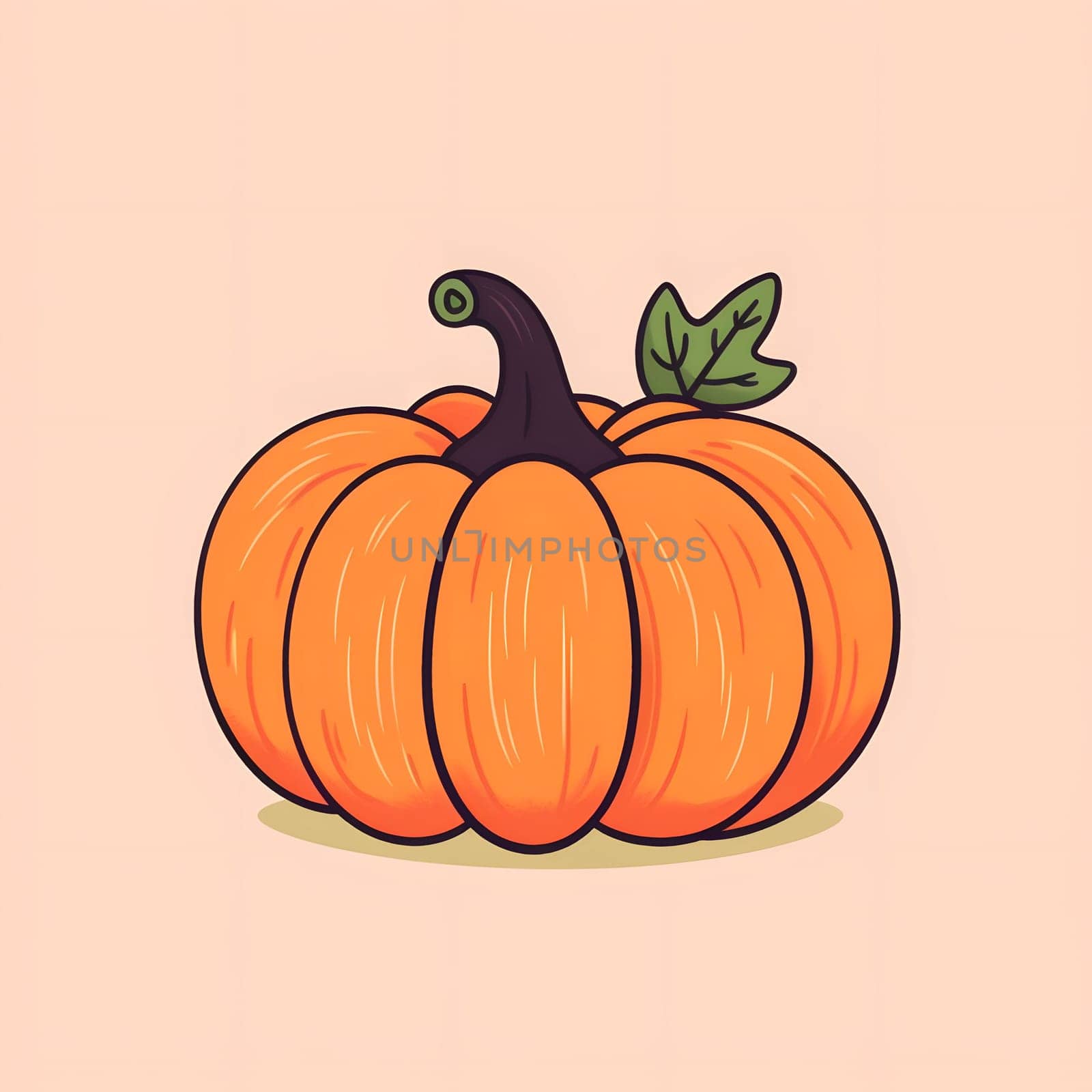 Illustration of a pumpkin with a leaf on a bright isolated background. Pumpkin as a dish of thanksgiving for the harvest. by ThemesS