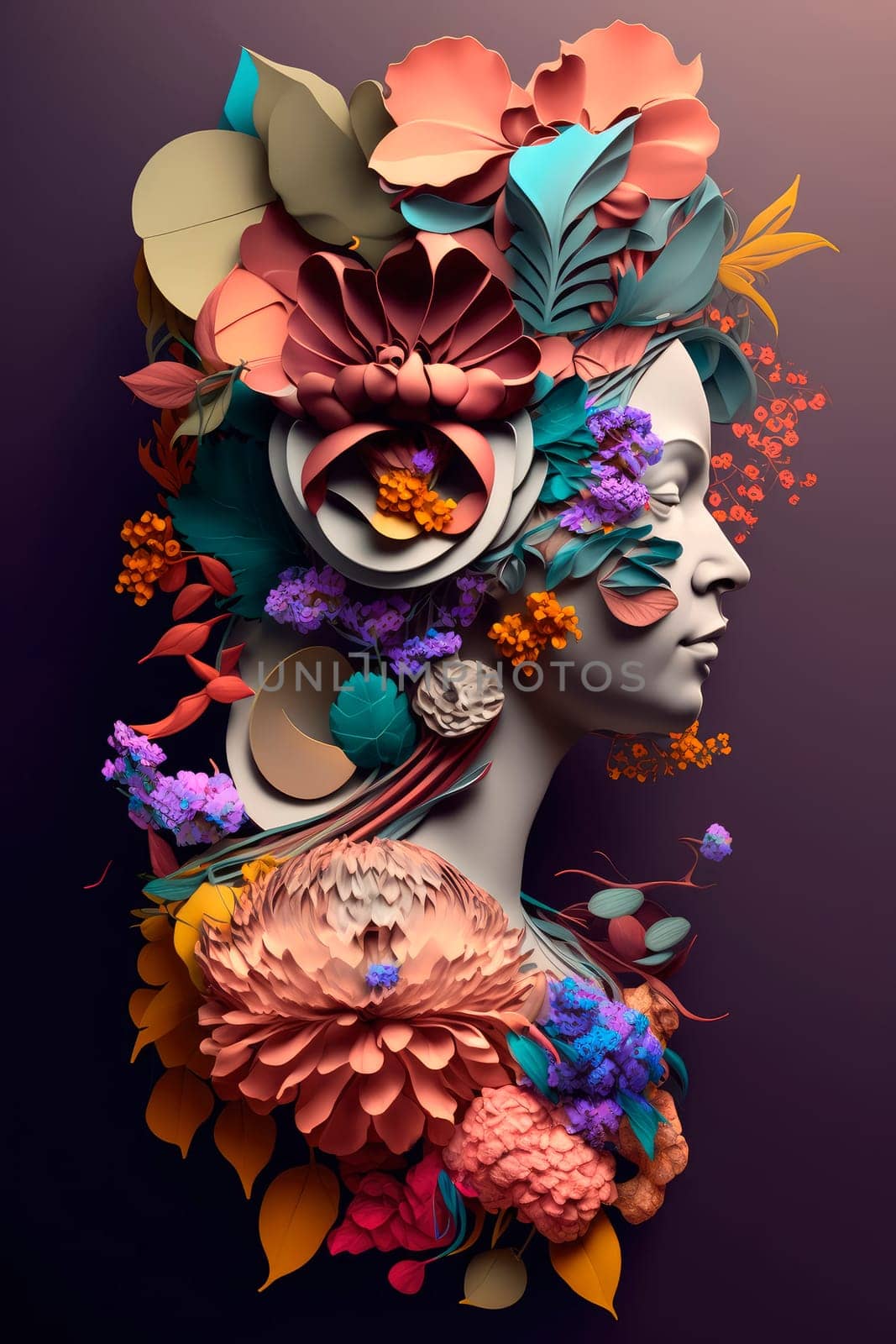 Abstract woman with flower arrangement. by yanadjana
