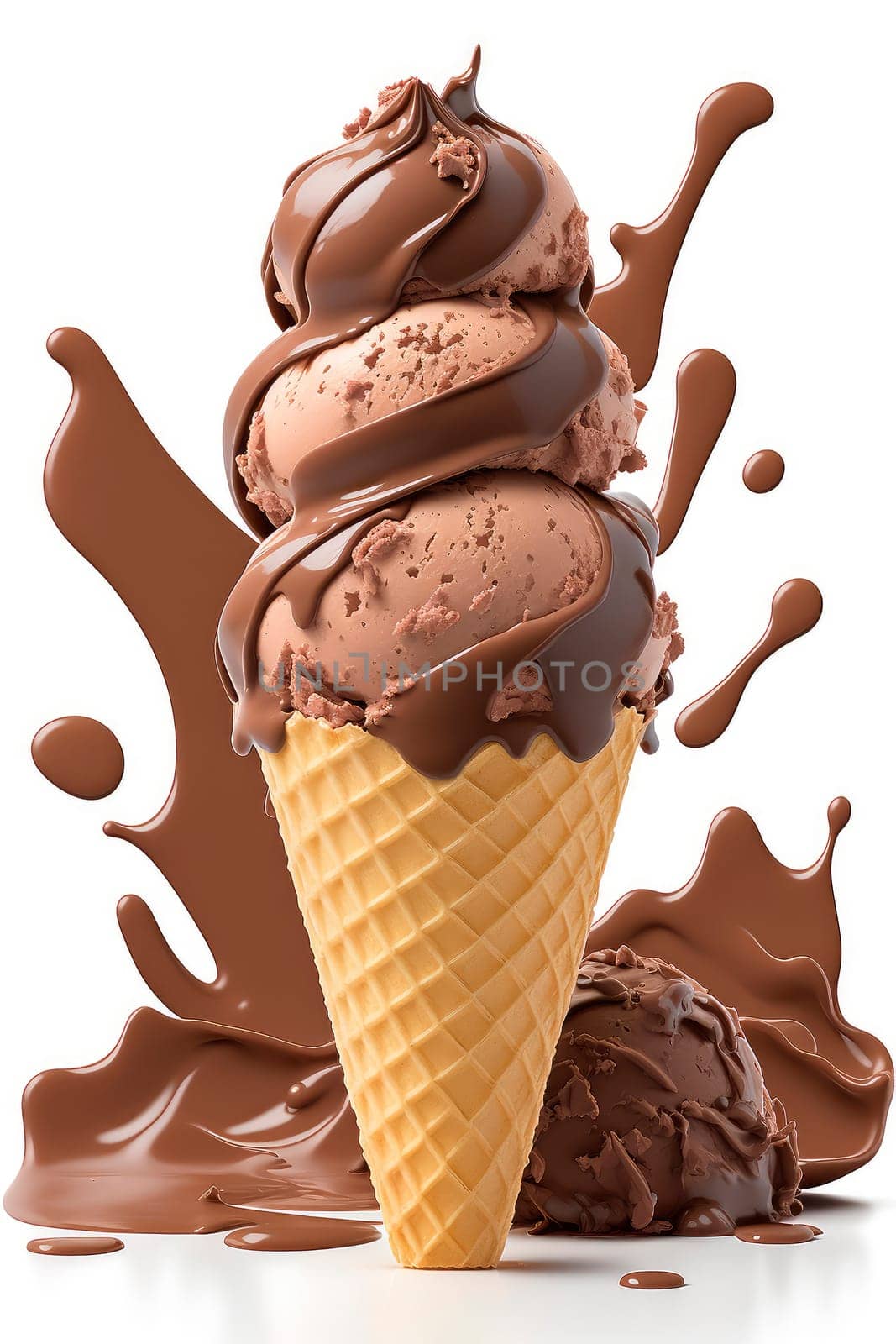 Chocolate ice cream cone isolate on white background. by yanadjana