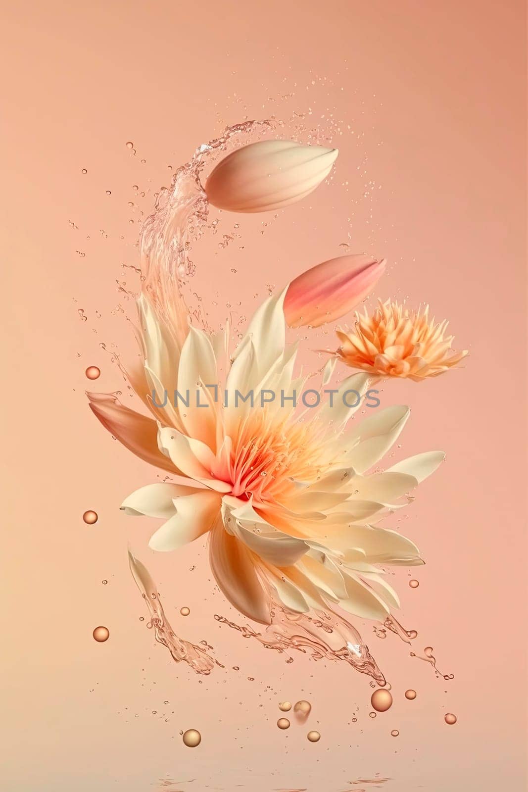Flowers splash beautiful postcard or place for a subject. Generative AI,
