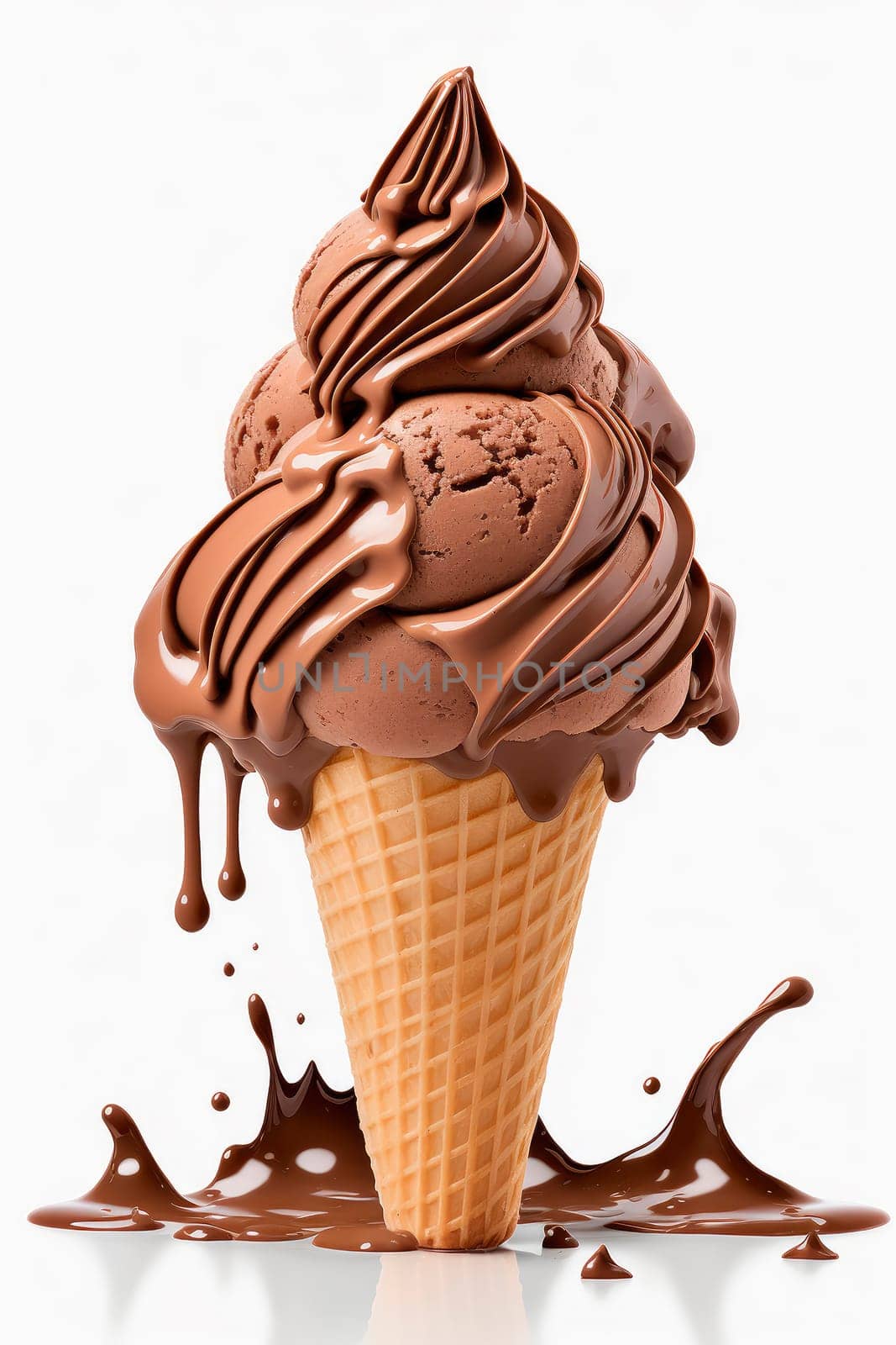Chocolate ice cream cone isolate on white background. Generative AI,