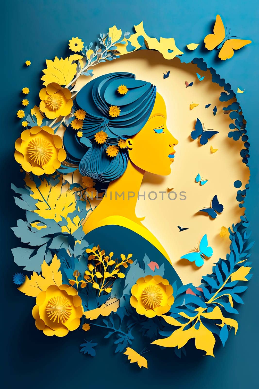 art with paper, happy woman with flowers Women's day specials. by yanadjana