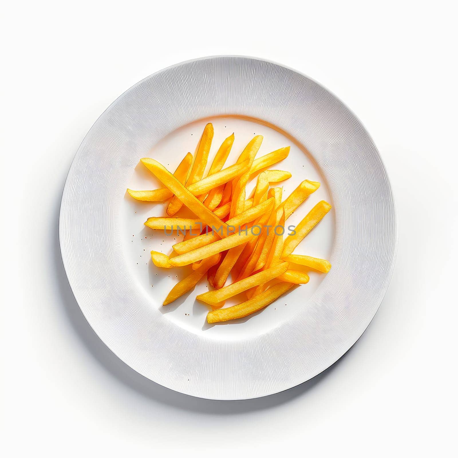 French fries on a plate isolate on a white background. Generative AI,