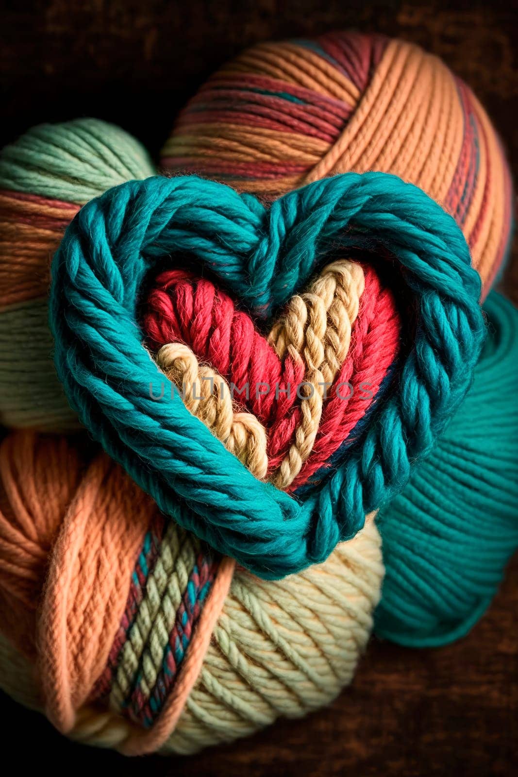 yarn for knitting multi-colored threads in the shape of hearts a lot. by yanadjana