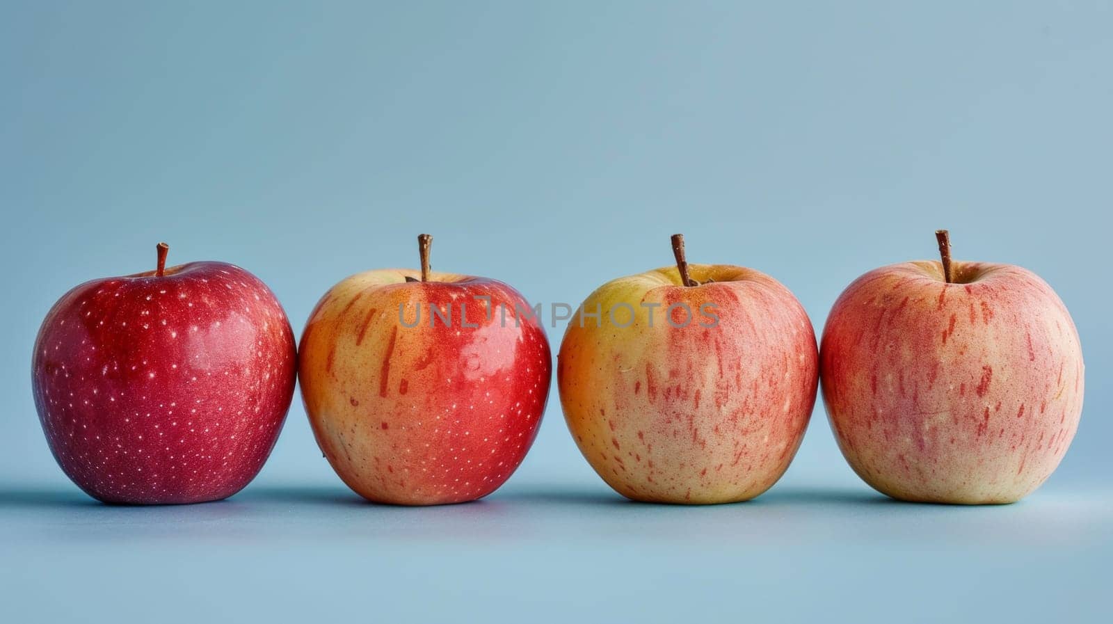 Three apples are lined up in a row on the table