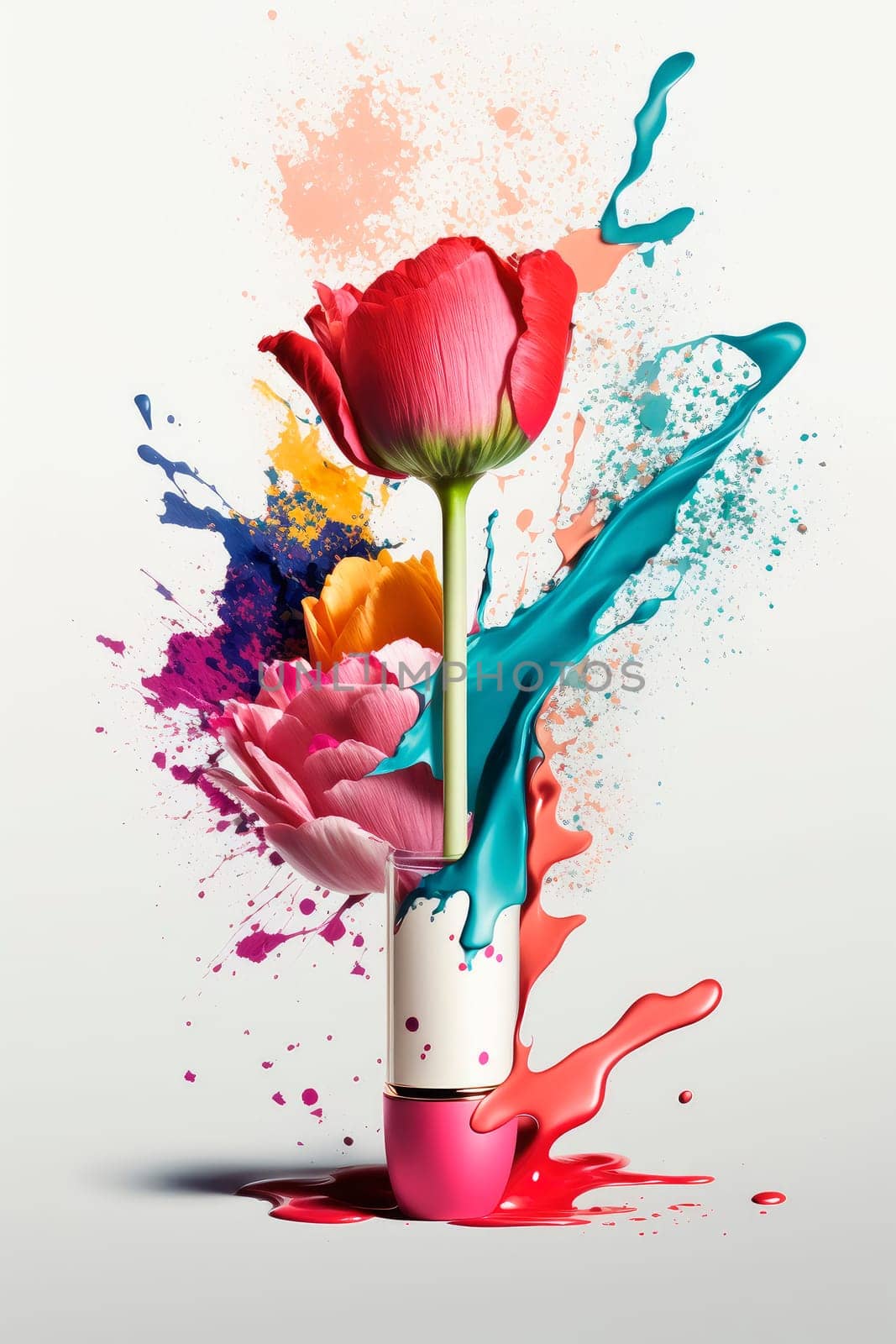 Lipstick splash flowers cosmetics isolate on white background. by yanadjana