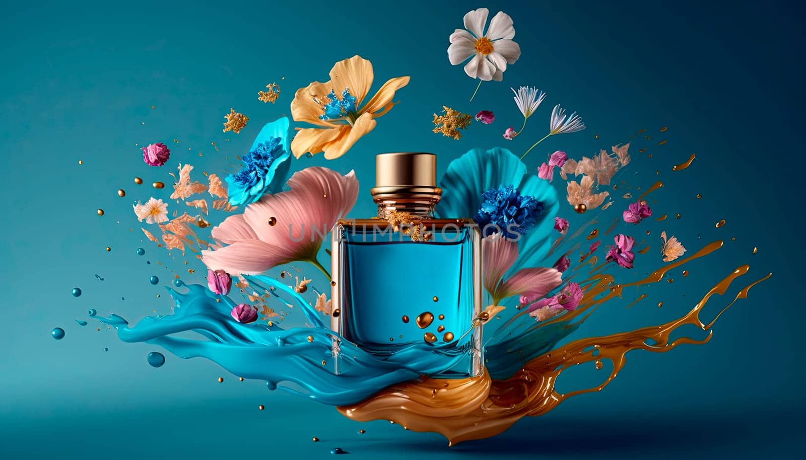Perfume with floral aroma burst. Generative AI, by yanadjana