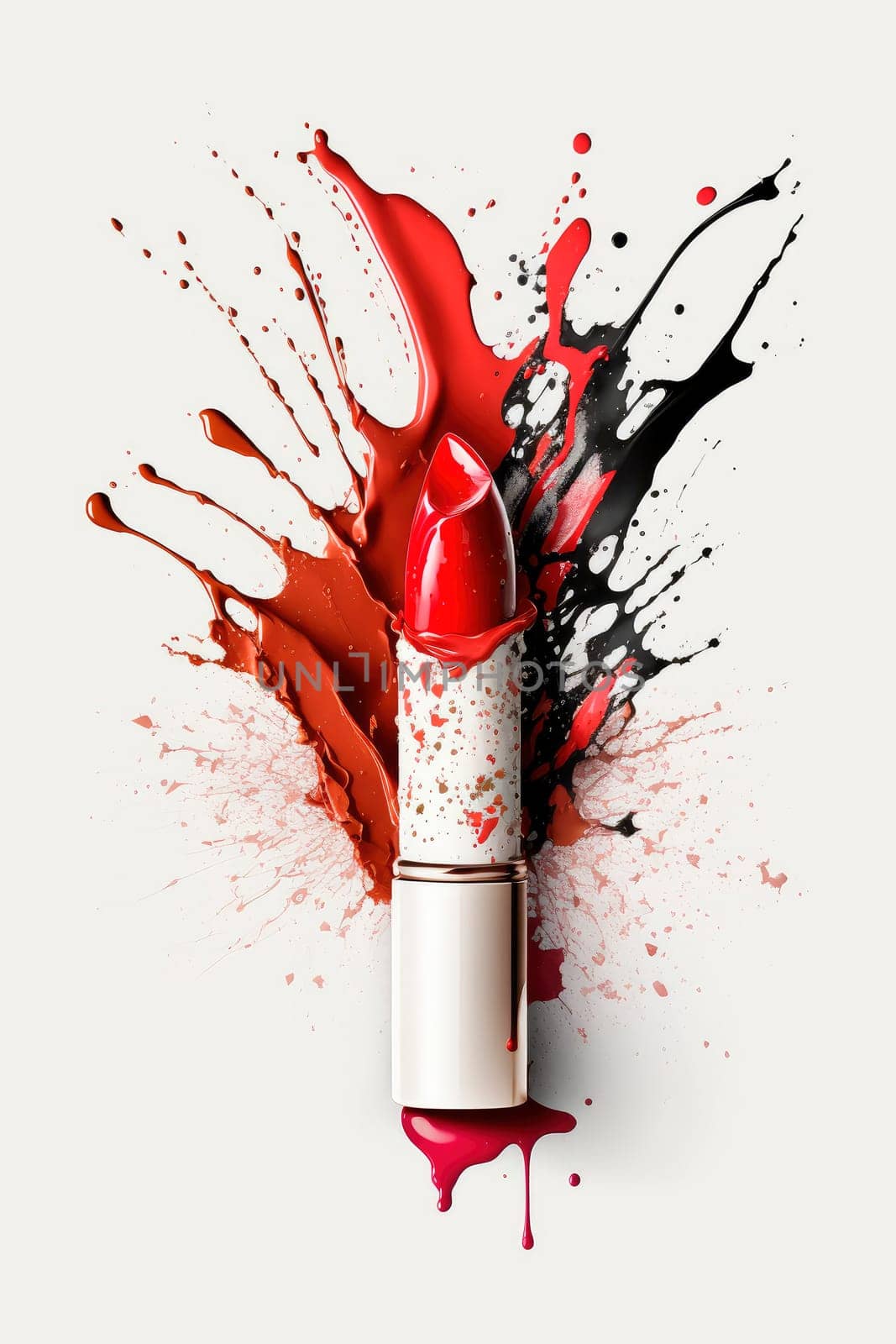 Lipstick splash cosmetics isolate on white background. Generative AI,
