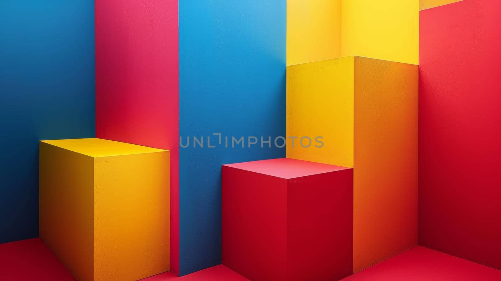 A colorful cube shaped objects in a room with bright colors