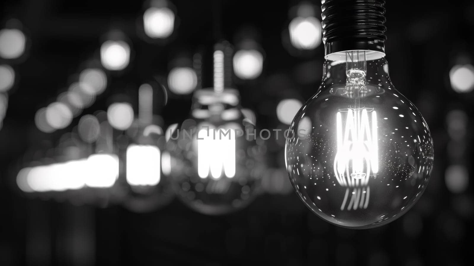 A black and white photo of a bunch of light bulbs