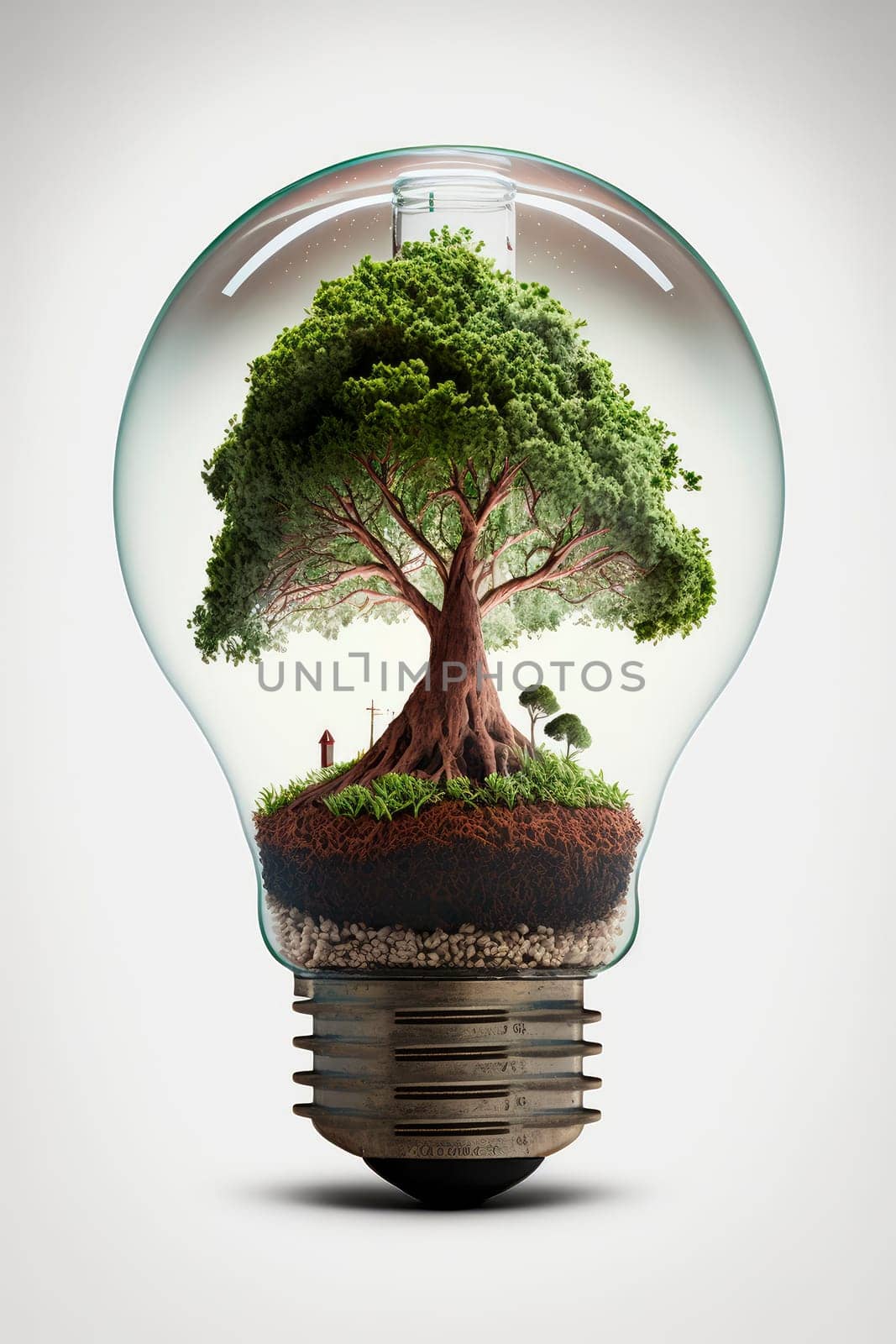 Light bulb with plant leaves. Green energy. by yanadjana
