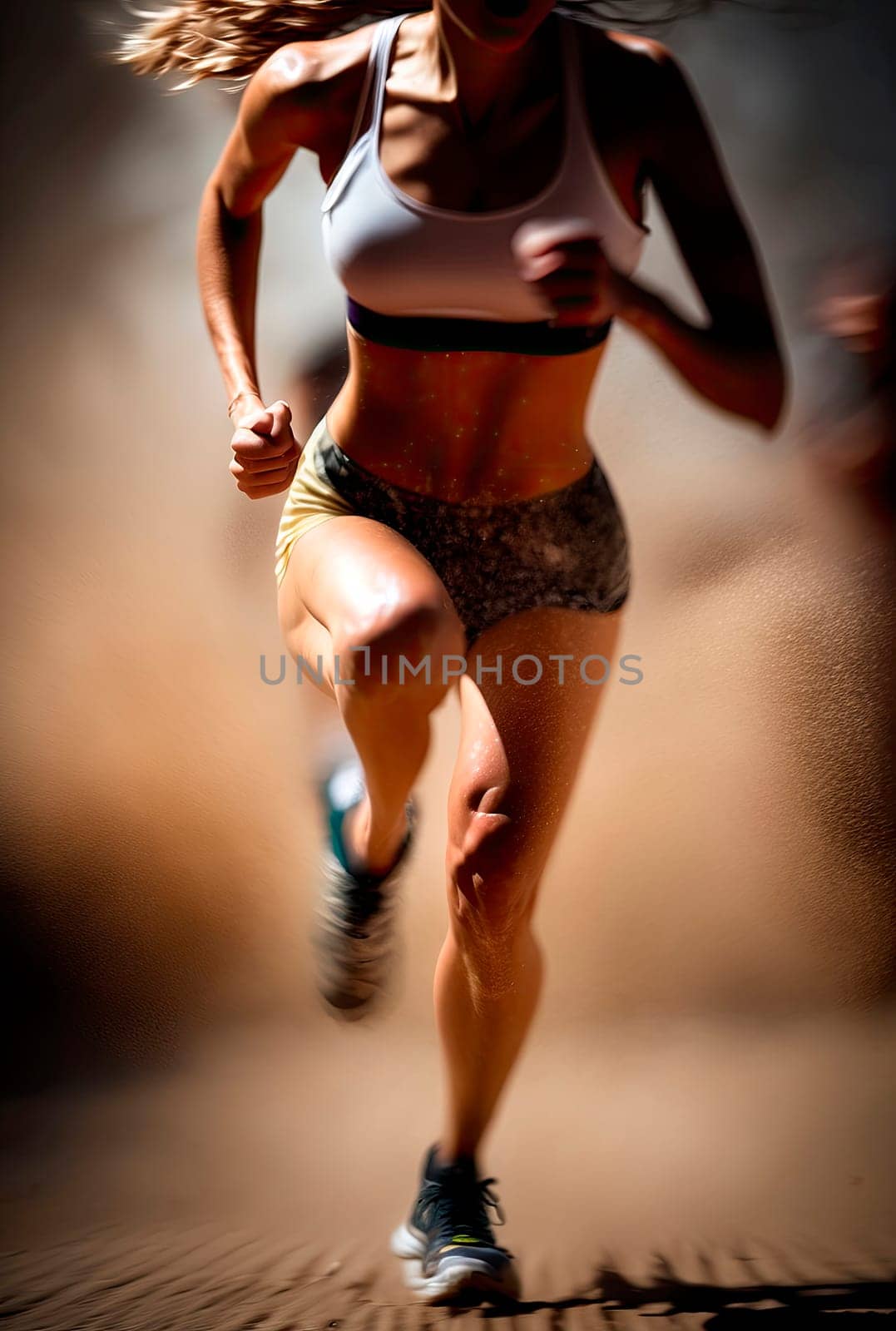 Close-up at the feet of a woman running in sneakers. by yanadjana