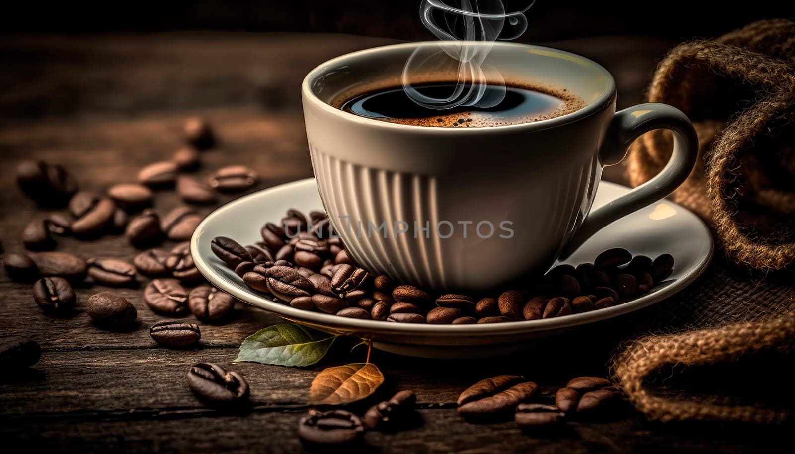 coffee cup next to the image of coffee beans. by yanadjana