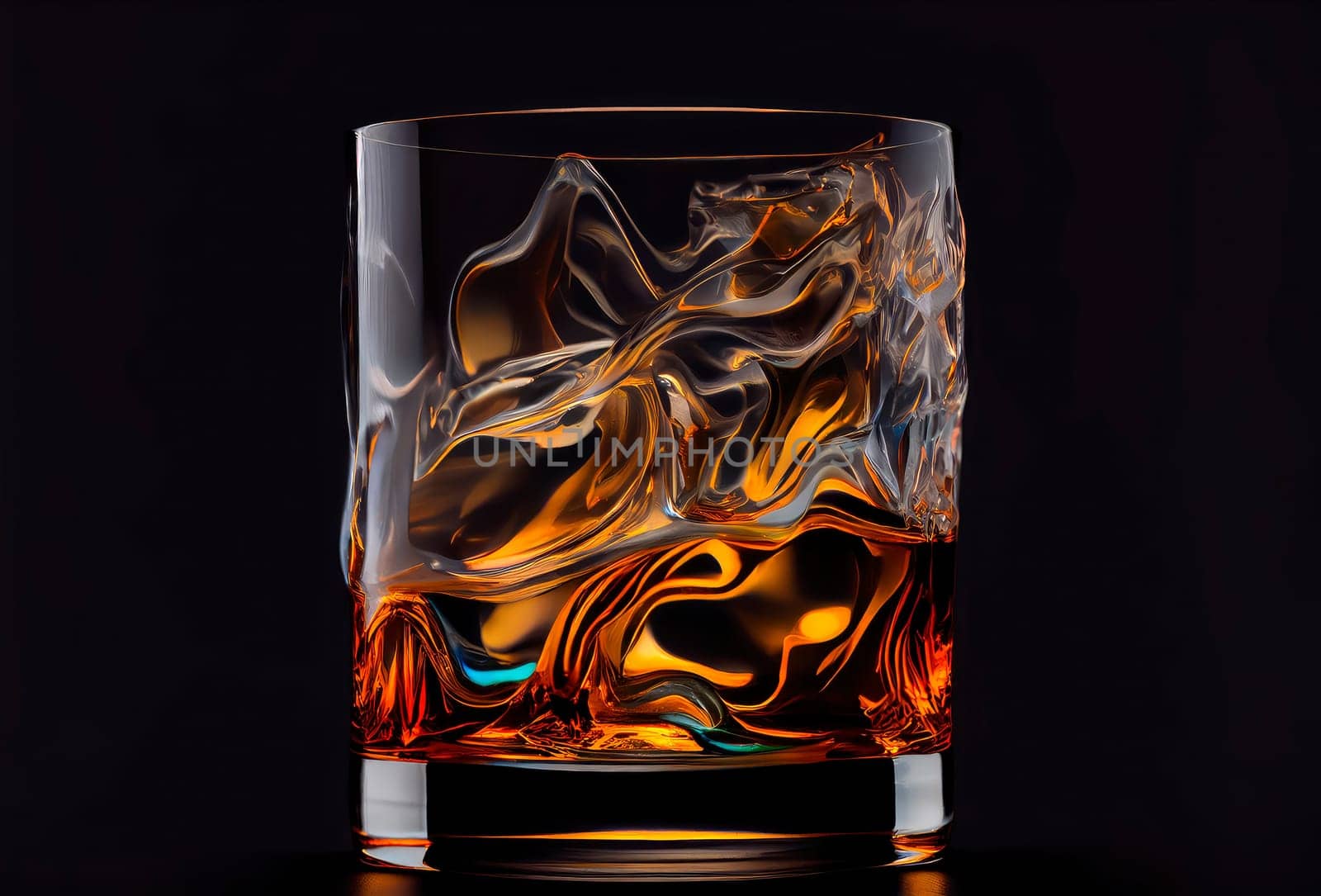 A glass of whiskey and ice. Generative AI,