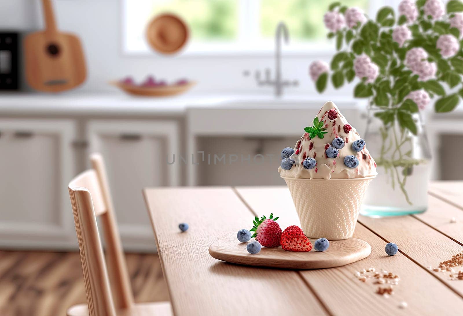 ice cream berries on the table in the kitchen. by yanadjana