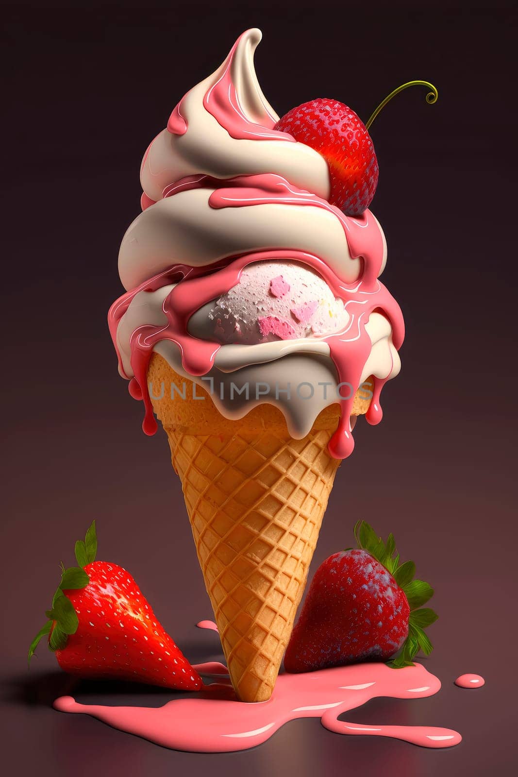 Ice cream cone with strawberries. by yanadjana