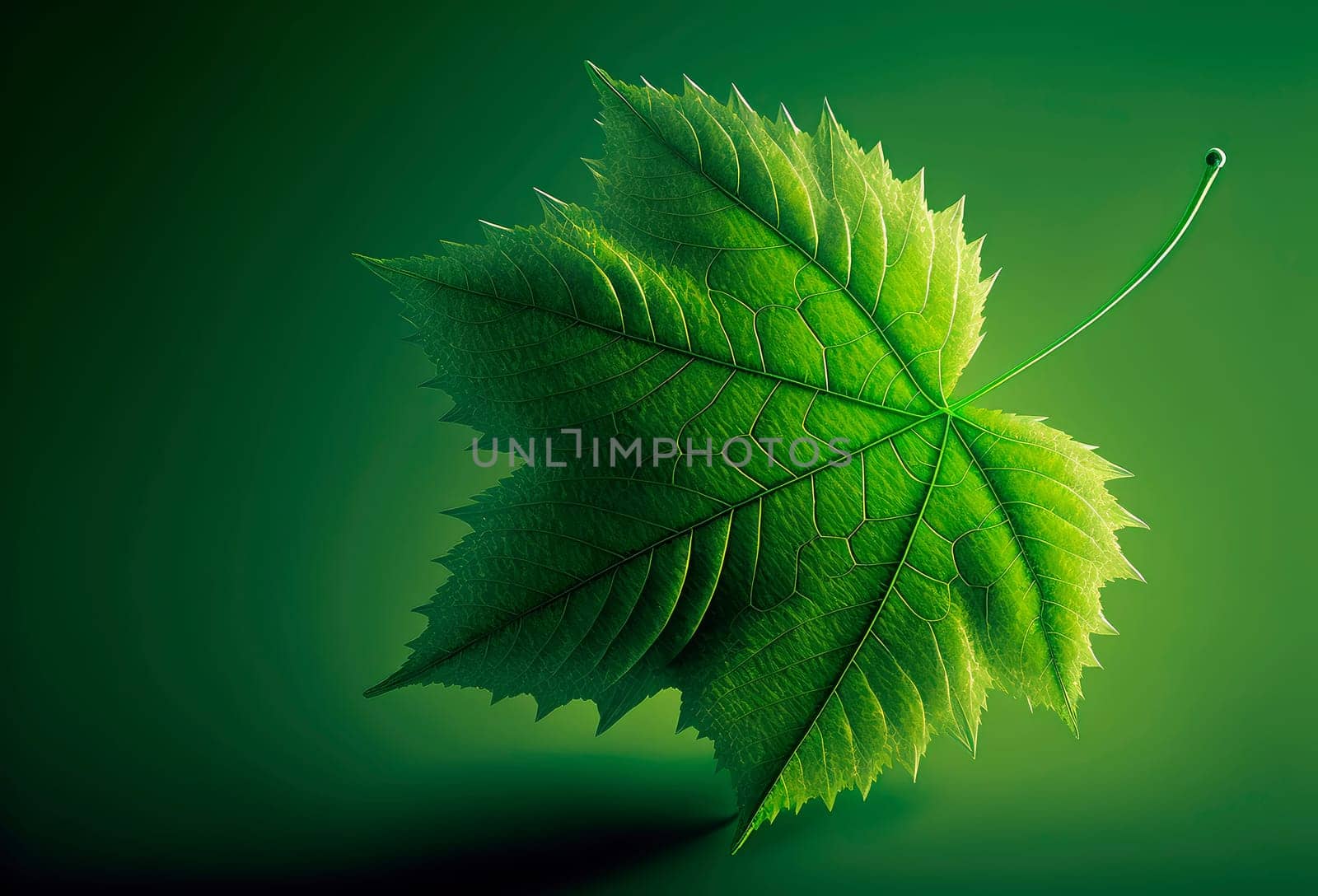Green leaf on a green background. Generative AI,