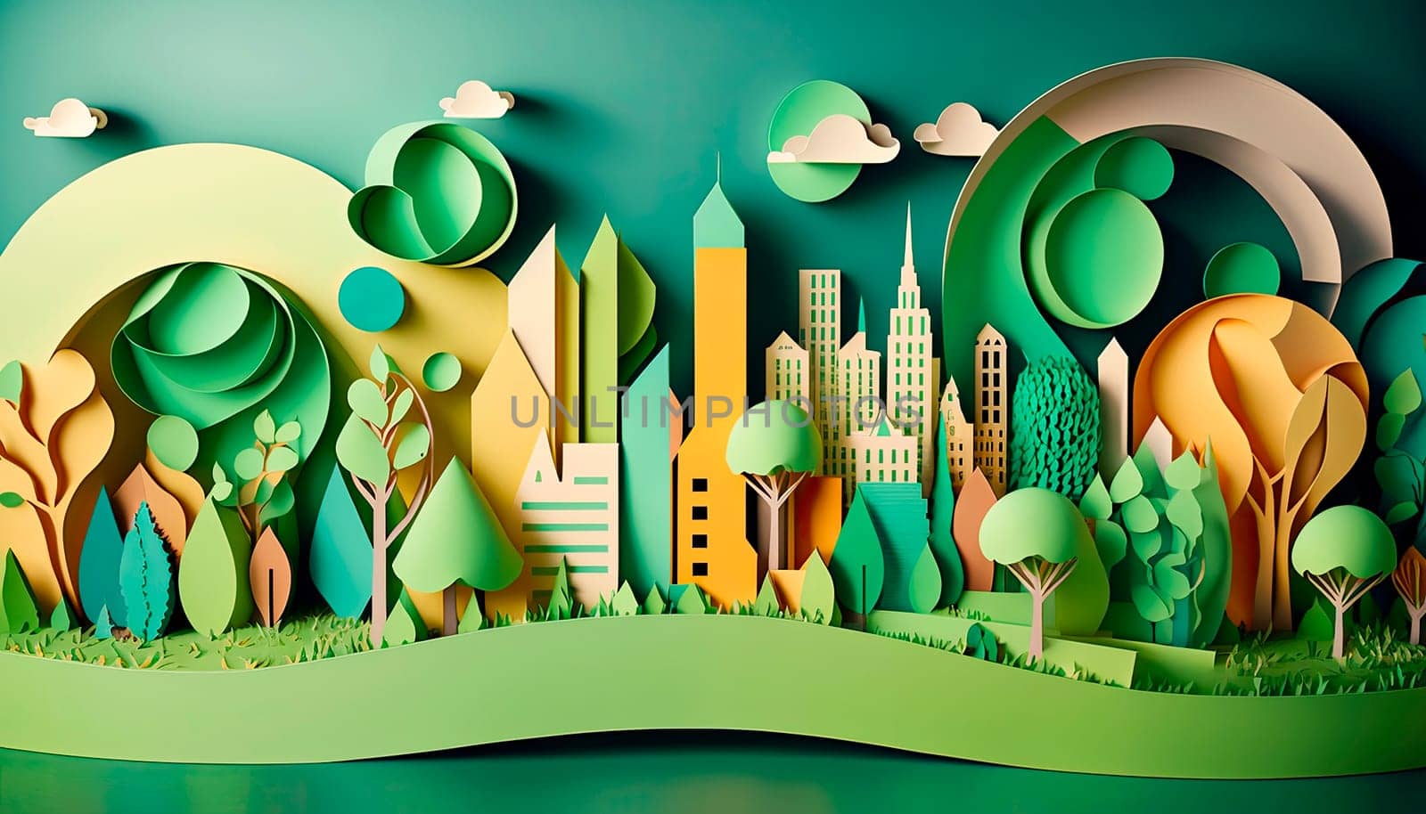Mock up green city layout with paper, alternative energy. by yanadjana