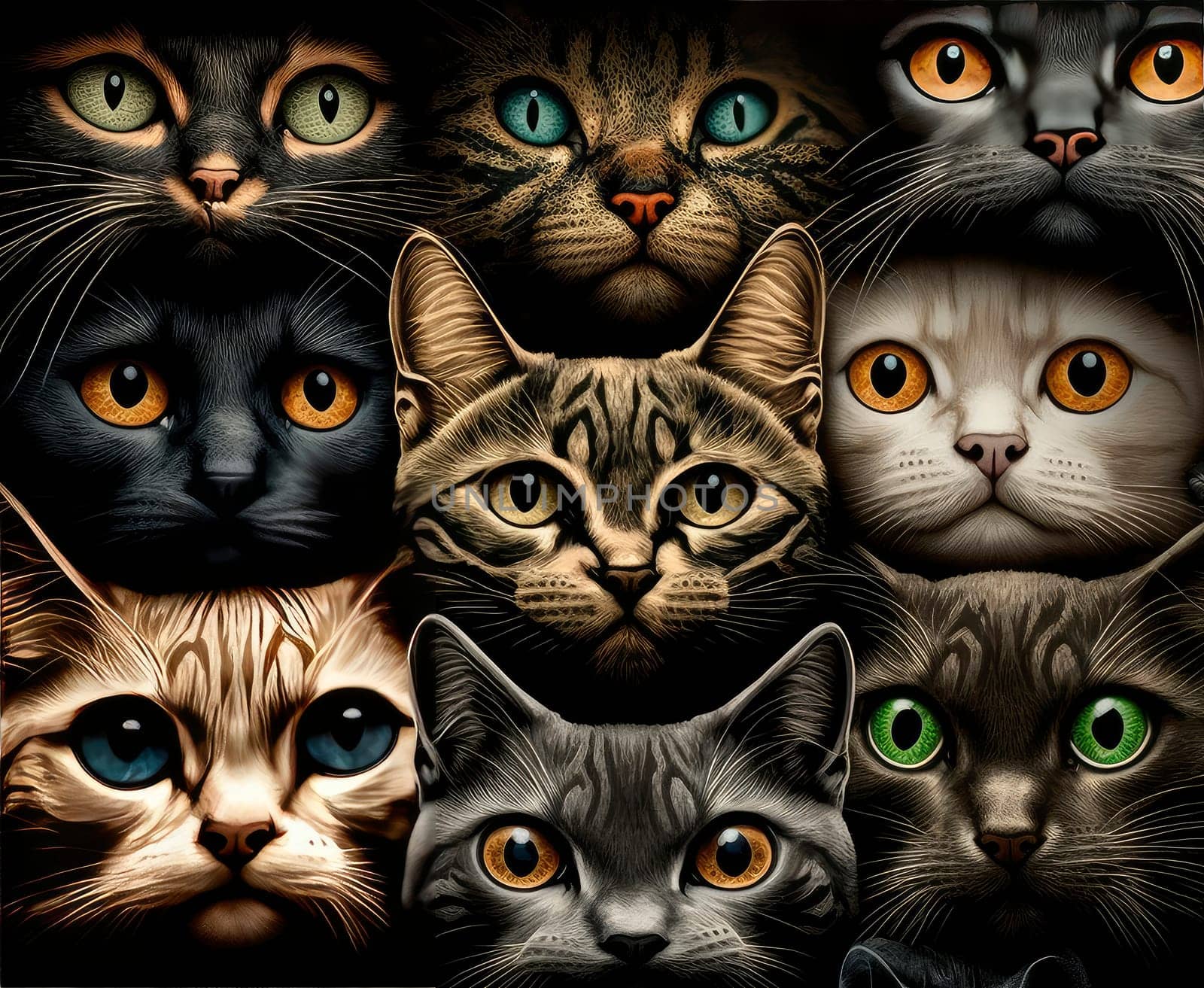 Cat heads lot background pattern. Generative AI,