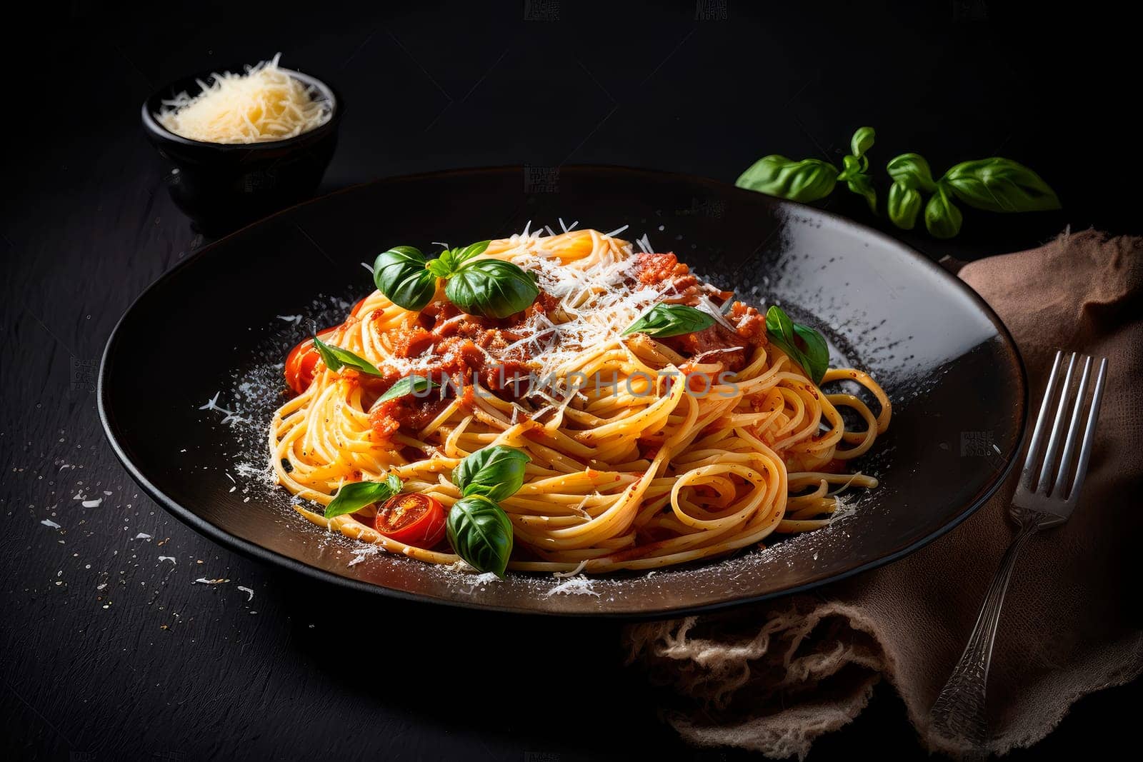 Spaghetti classic Italian pasta with tomatoes and cheese. by yanadjana