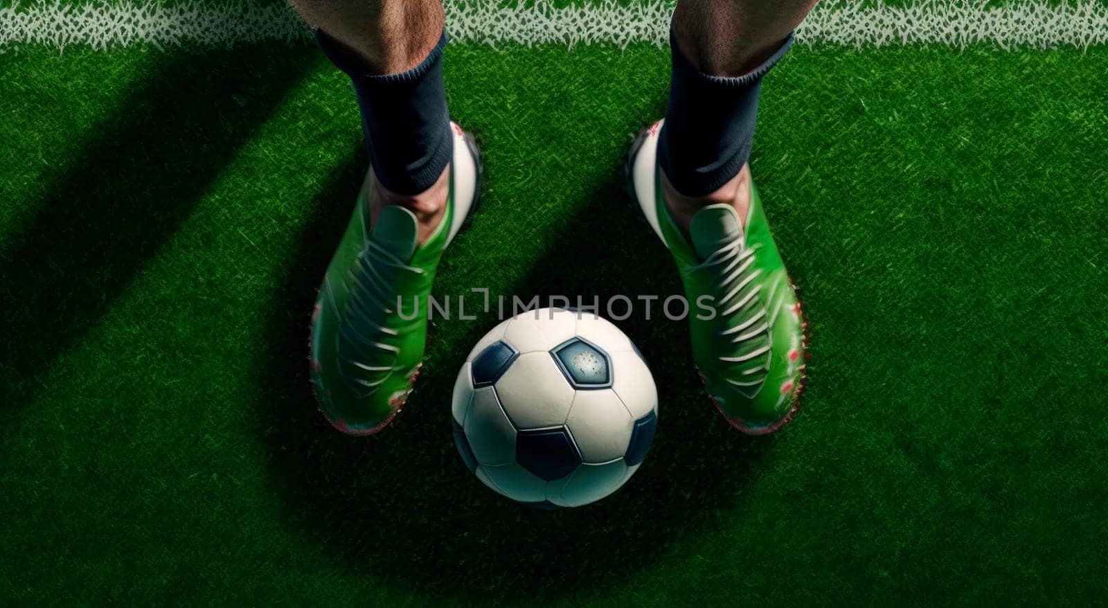 feet of a soccer player with a soccer ball. by yanadjana