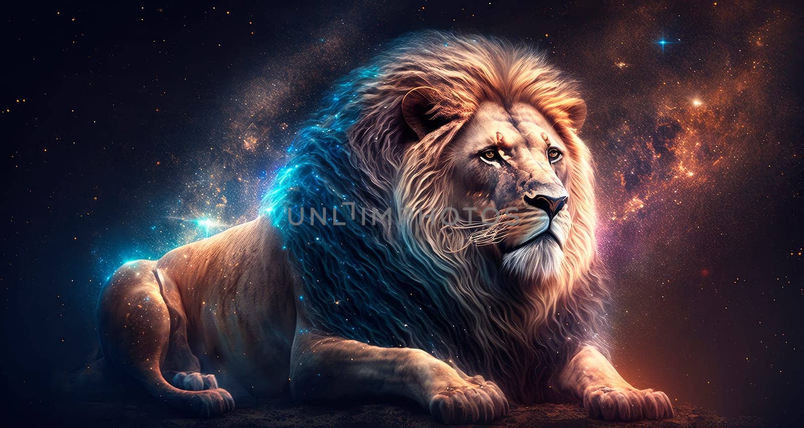 a lion zodiac sign on space background. by yanadjana