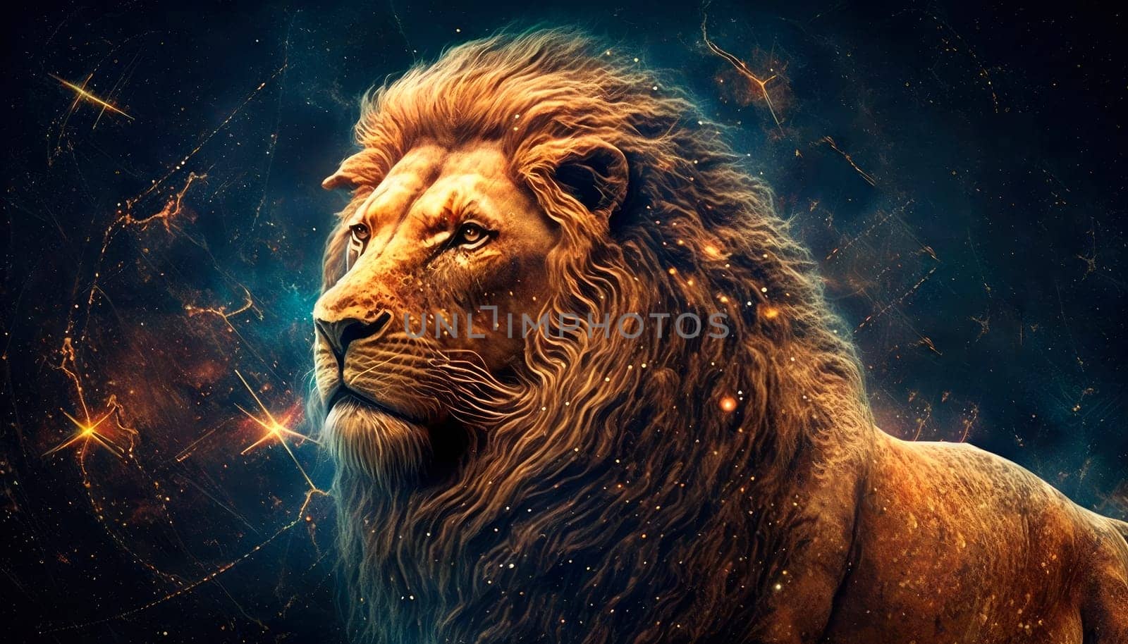 a lion zodiac sign on space background. by yanadjana