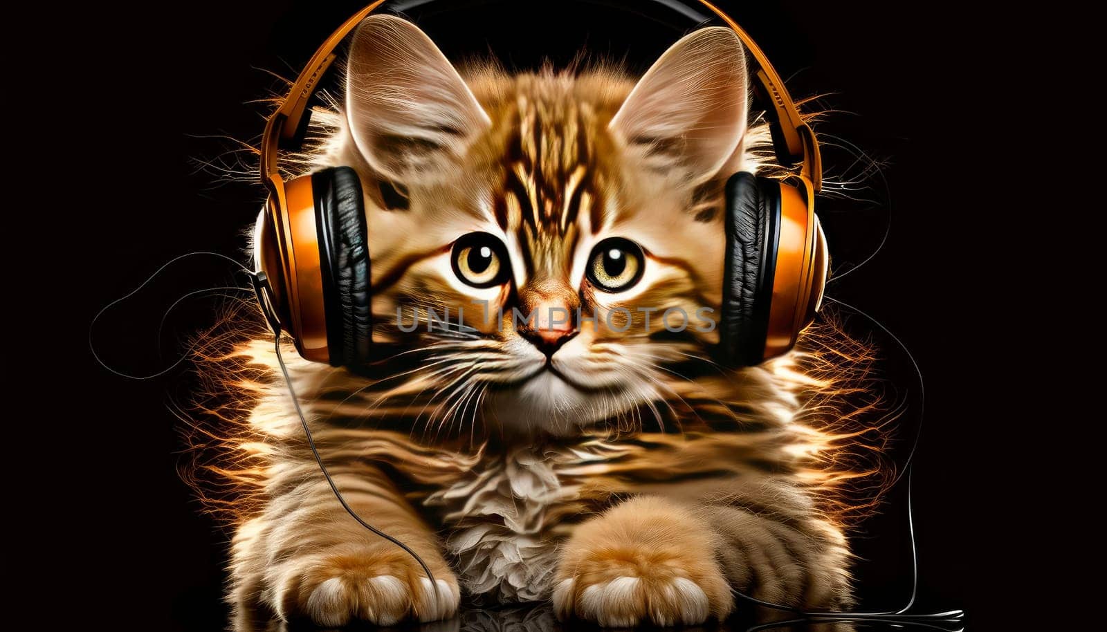 Cat with headphones. Generative AI,