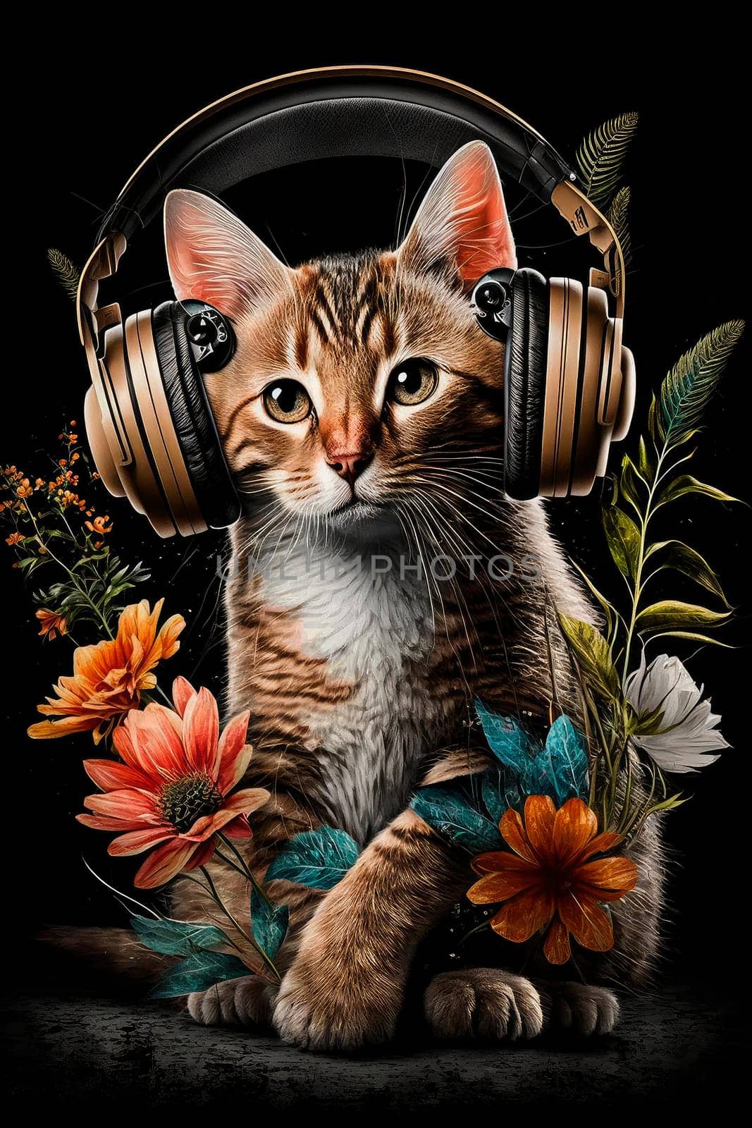 Cat with headphones. by yanadjana