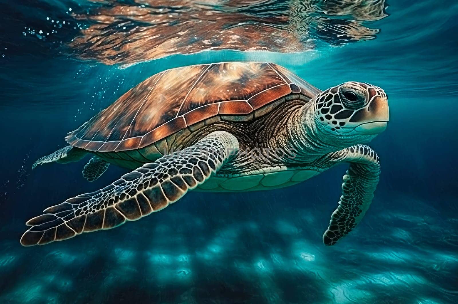 turtles swim in the sea. Generative AI,