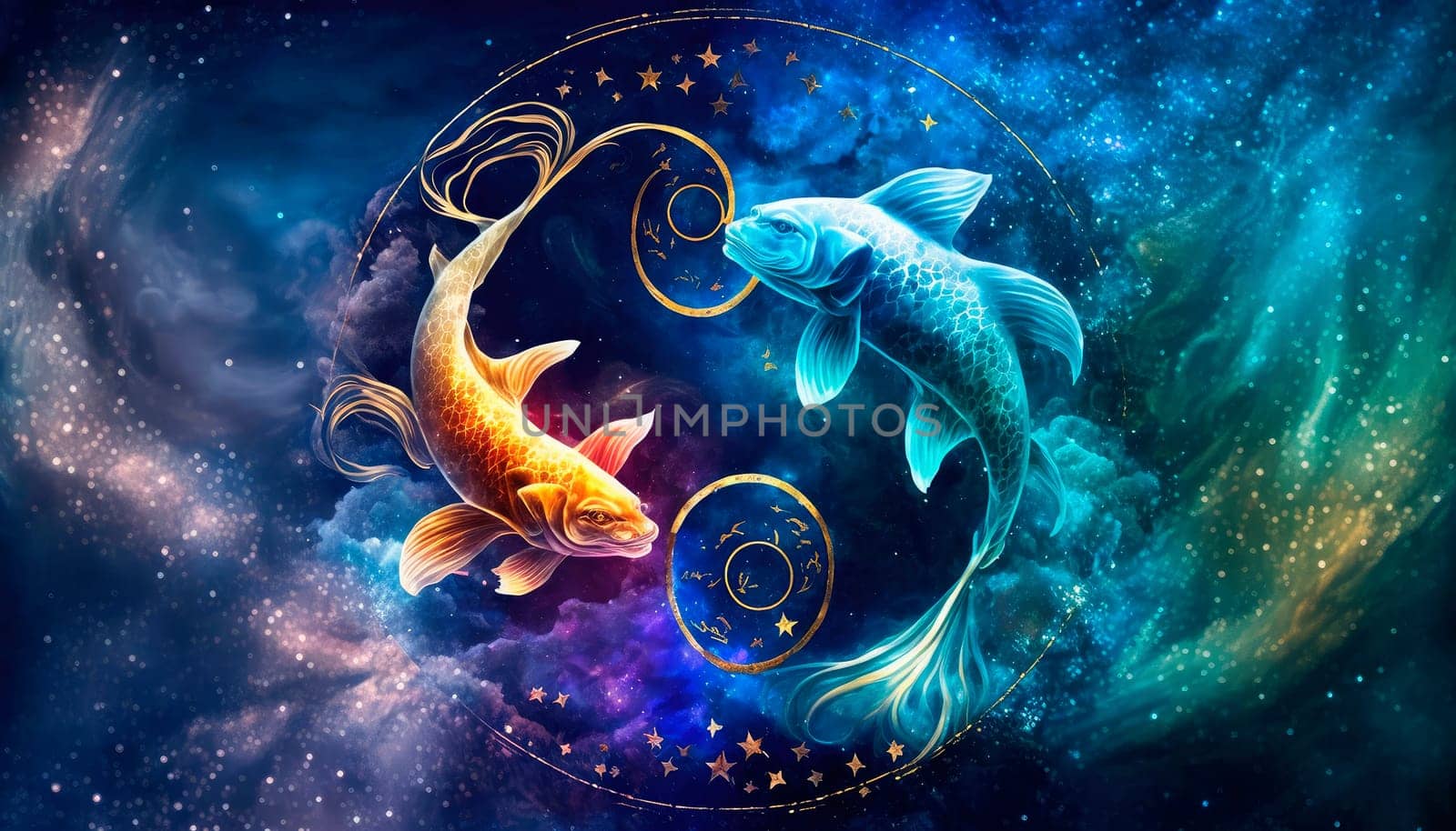 fish zodiac sign on space background. Generative AI,