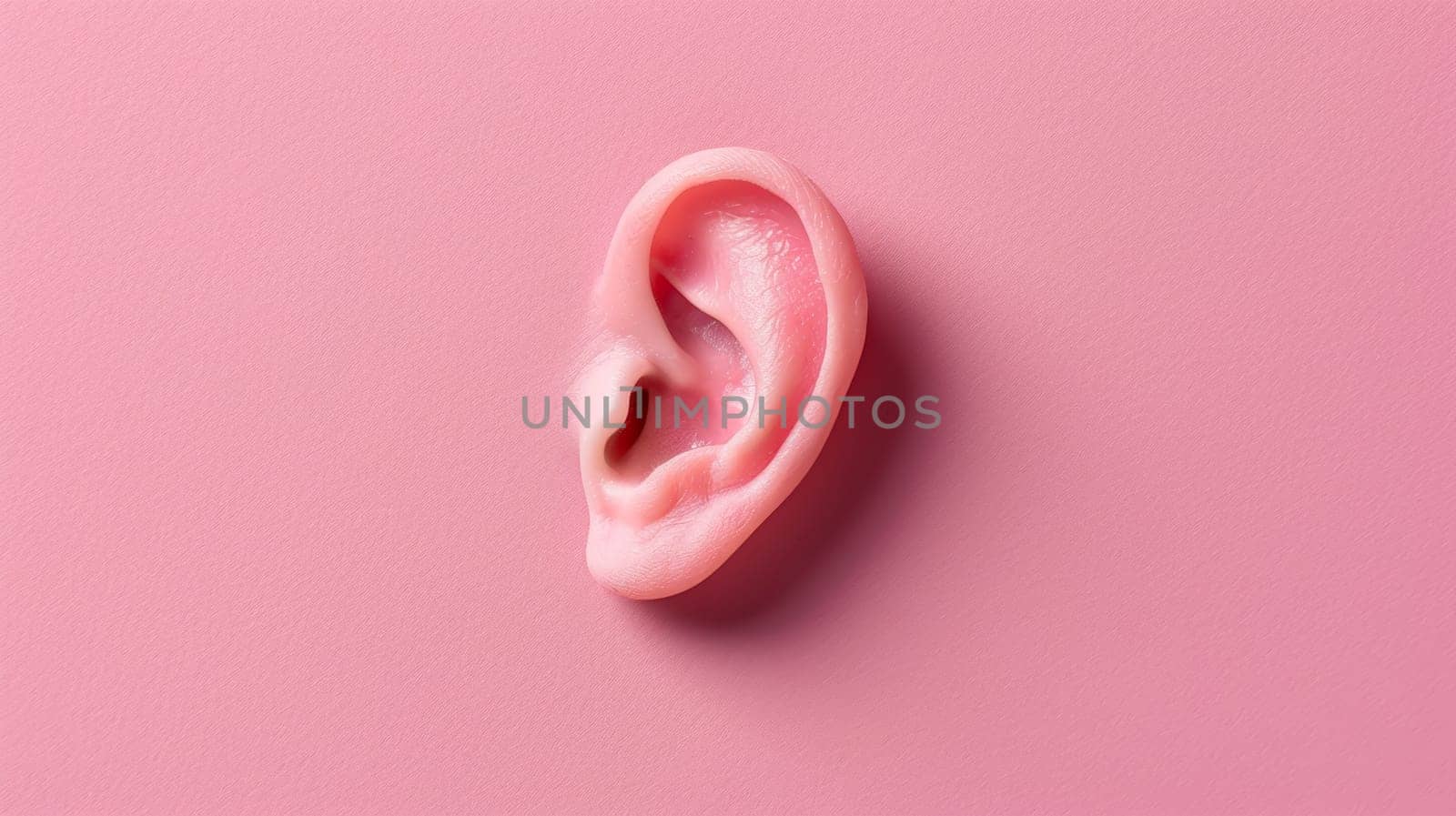A pink ear with a white tip on top of it