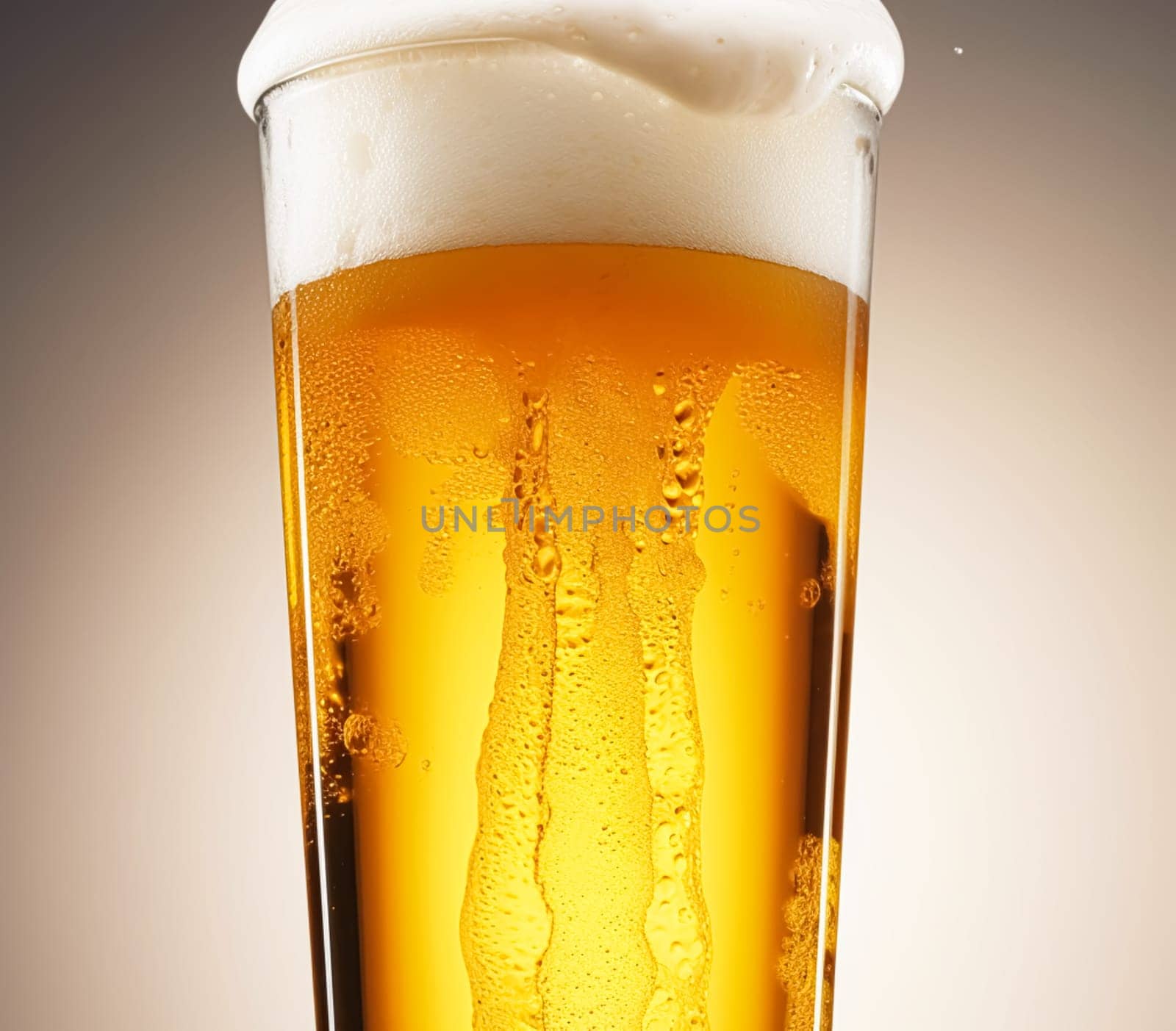 Glass of cold beer with foam, pint of original premium beer drink, alcohol flavour and holiday celebration idea