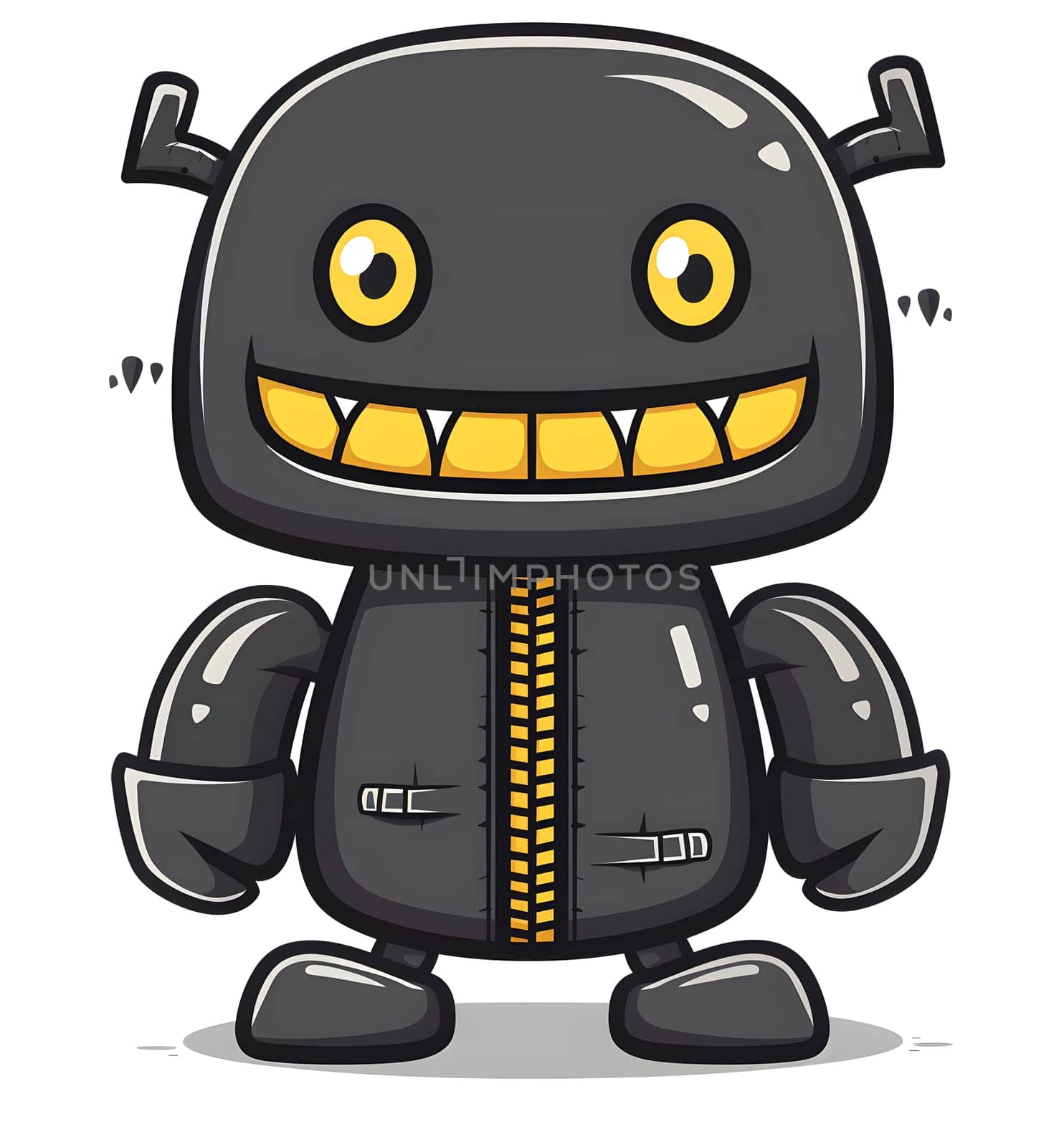 A cartoon illustration of a black robot with yellow eyes and teeth by Nadtochiy
