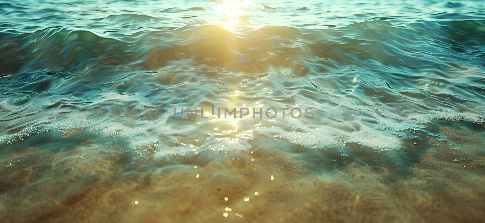 The sun creates a beautiful pattern as it shines through the fluid waves of the ocean, painting a stunning landscape of light on the underwater world