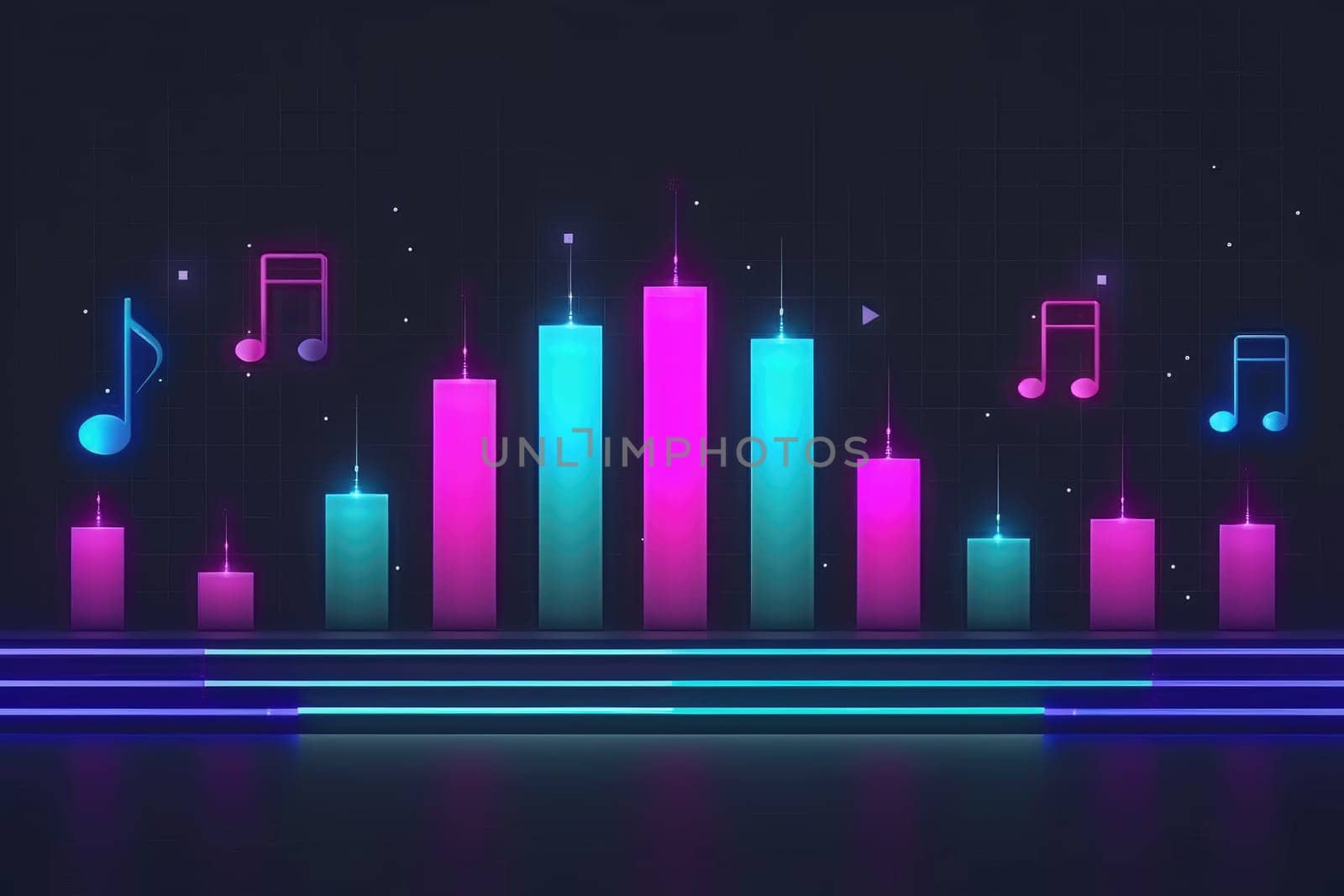 Abstract equalizer background, A colorful display of musical notes and candles.