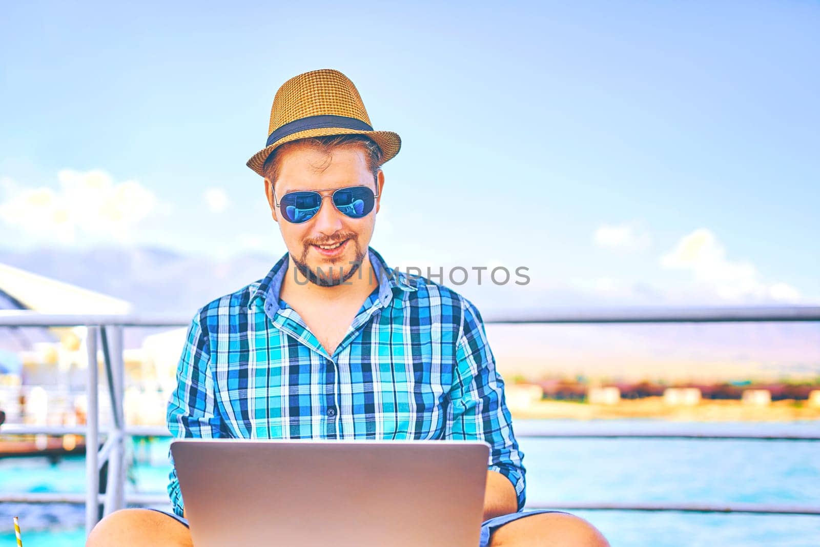 Businessman Holiday Working Business Travel Beach Concept.