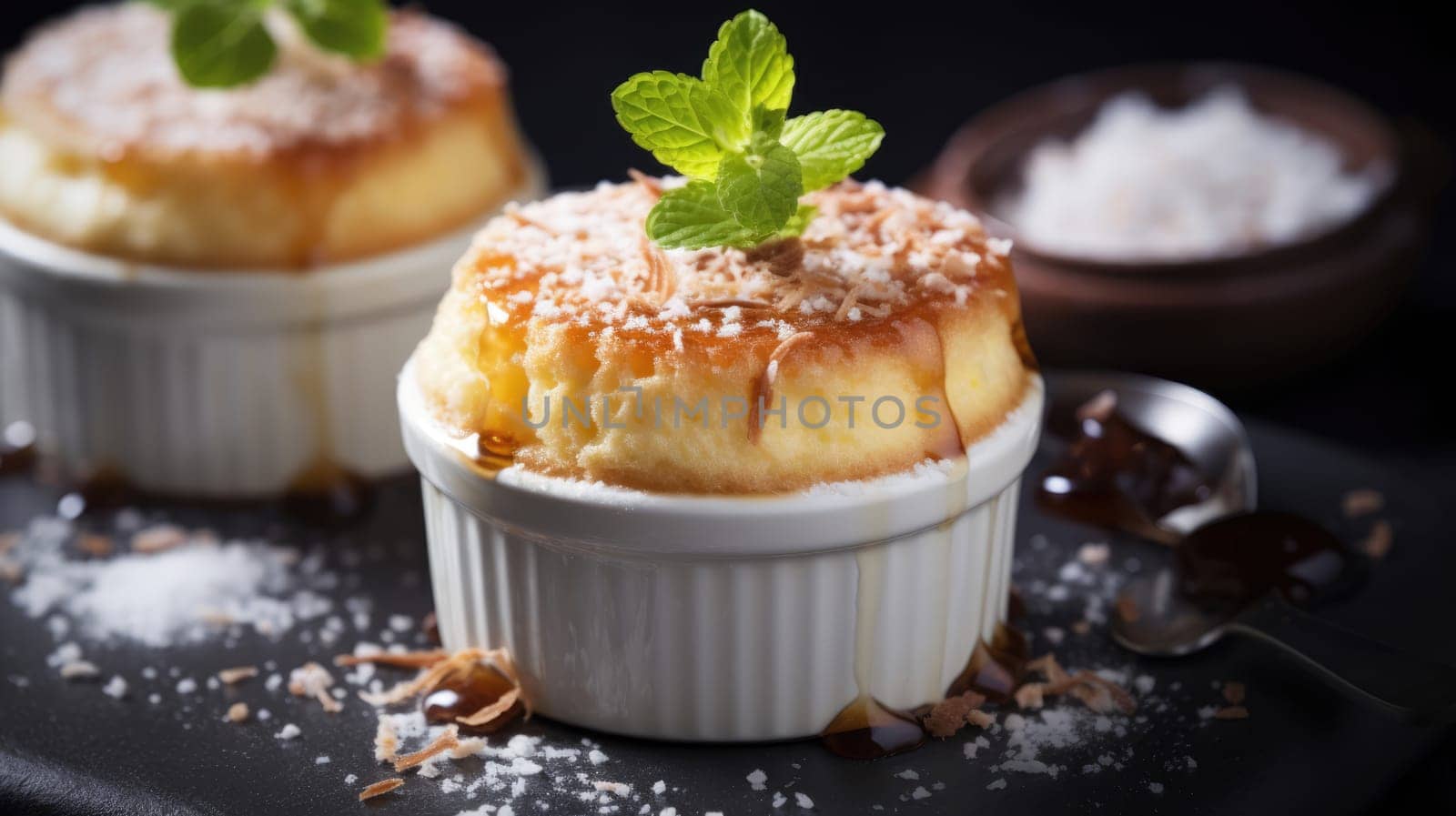 Baked and coconut souffle. Light caramel souffle with coconut AI