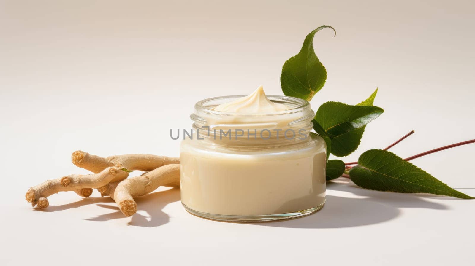 Cream with extract of Ginseng on a light background AI