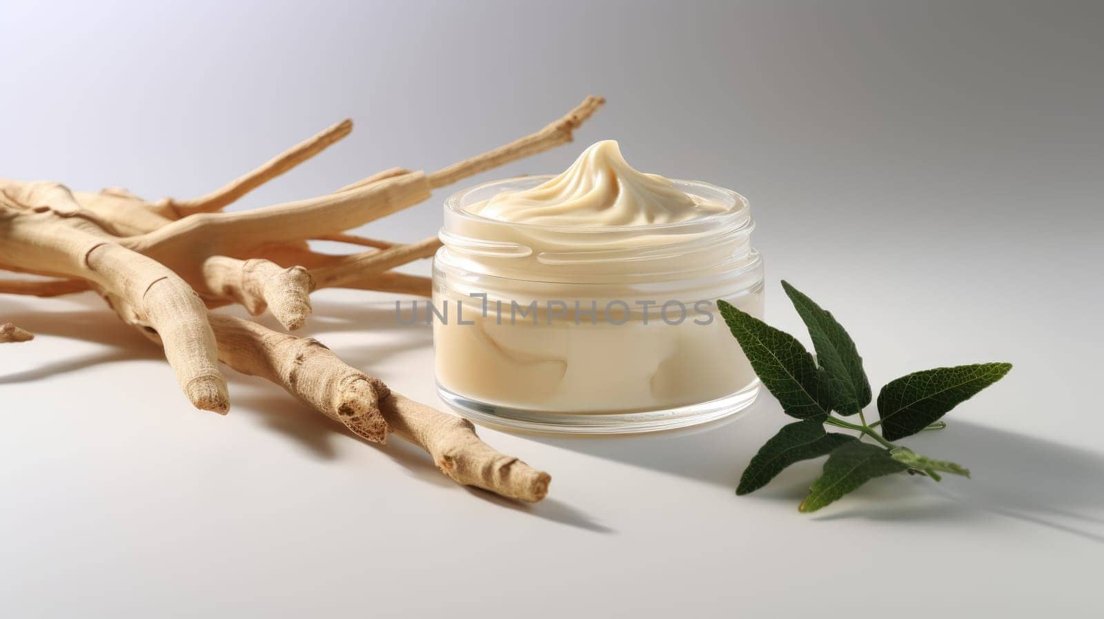 Cream with extract of Ginseng on a light background by natali_brill