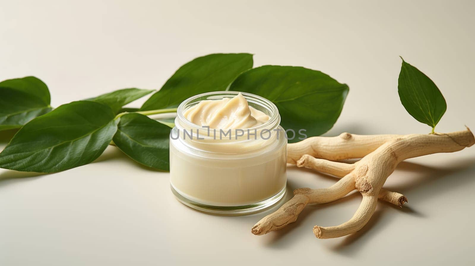Cream with extract of Ginseng on a light background AI