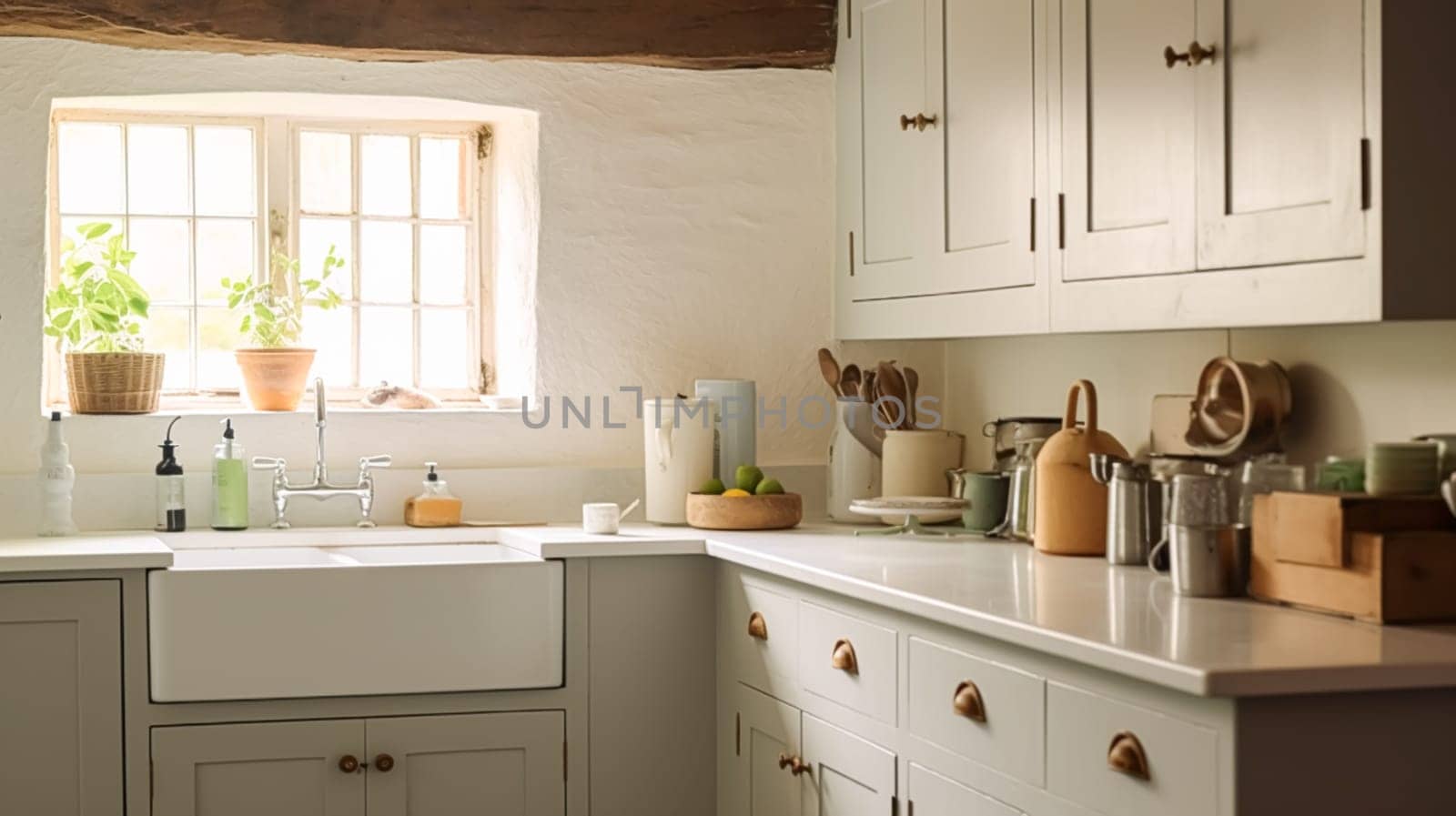 Farmhouse kitchen decor and interior design, English in frame kitchen cabinets in a country house, elegant cottage style inspiration