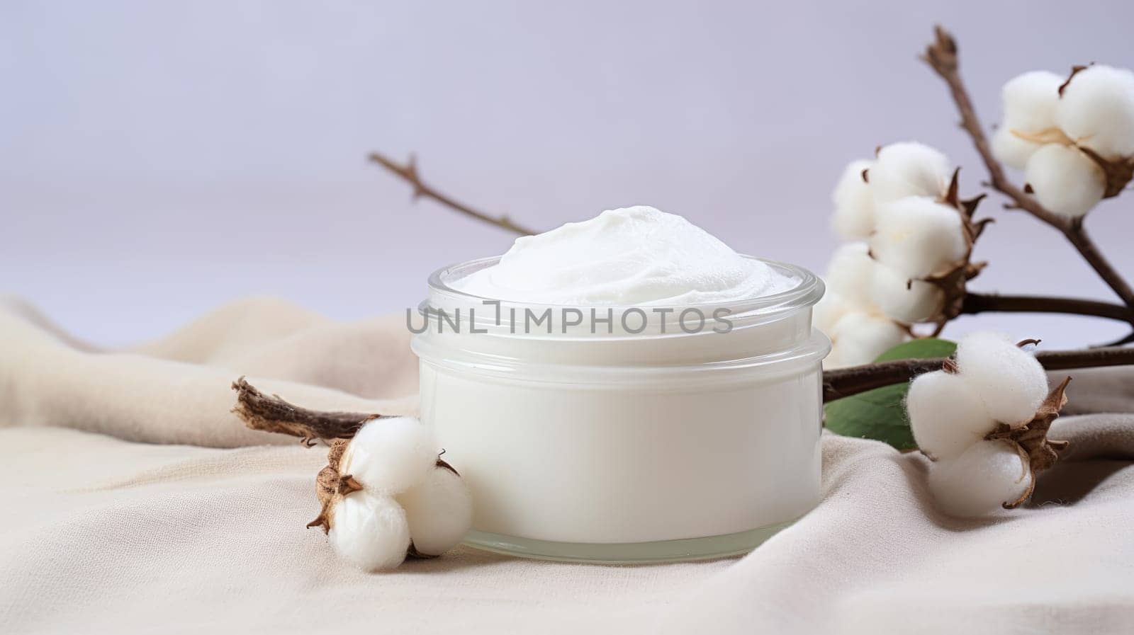 Natural organic eco cosmetics. Cream with extract of Cotton on a light background by natali_brill