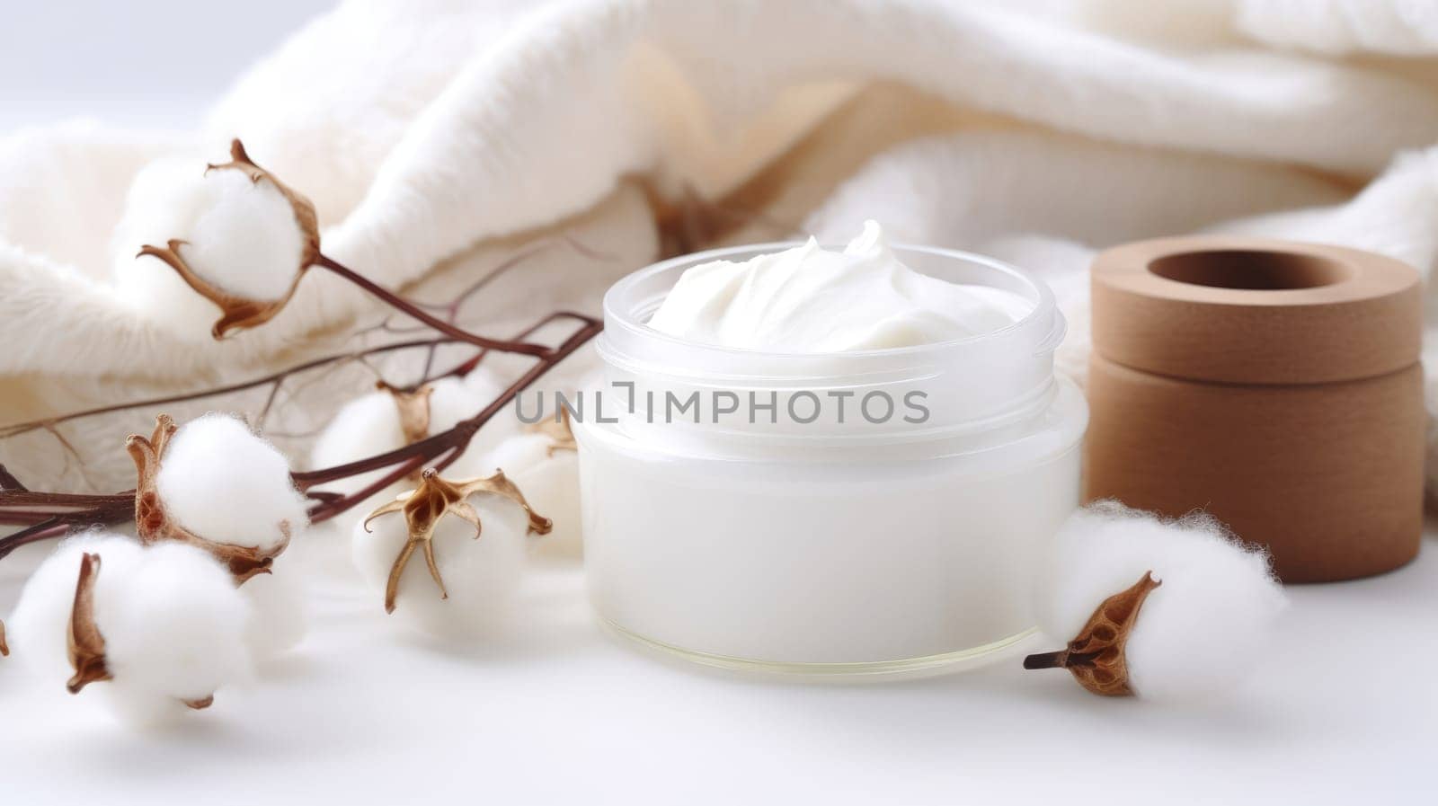 Natural organic eco cosmetics. Cream with extract of Cotton on a light background AI