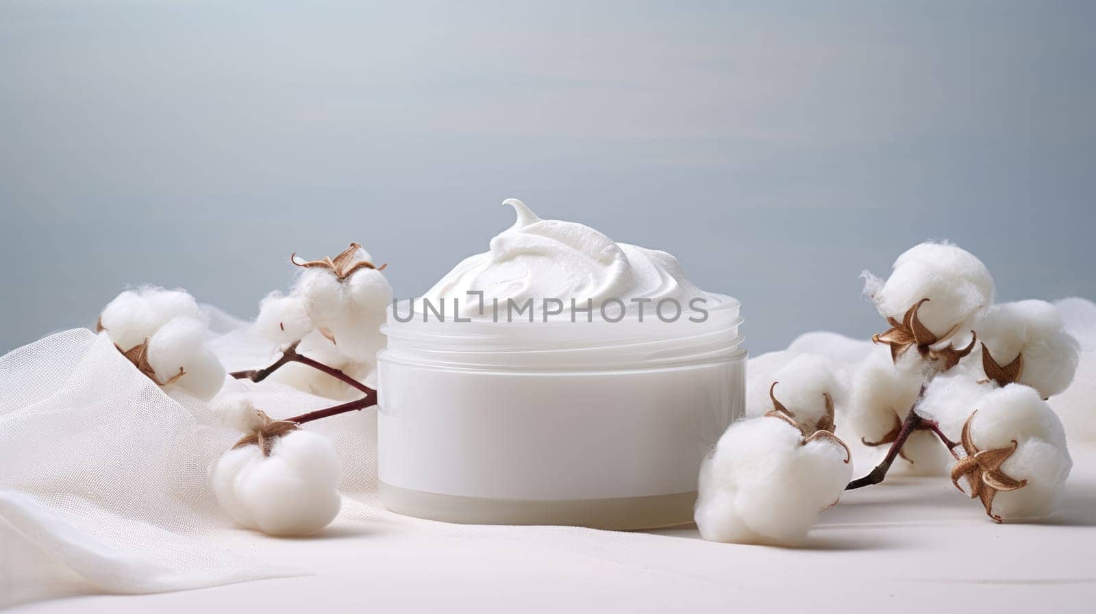 Natural organic eco cosmetics. Cream with extract of Cotton on a light background by natali_brill