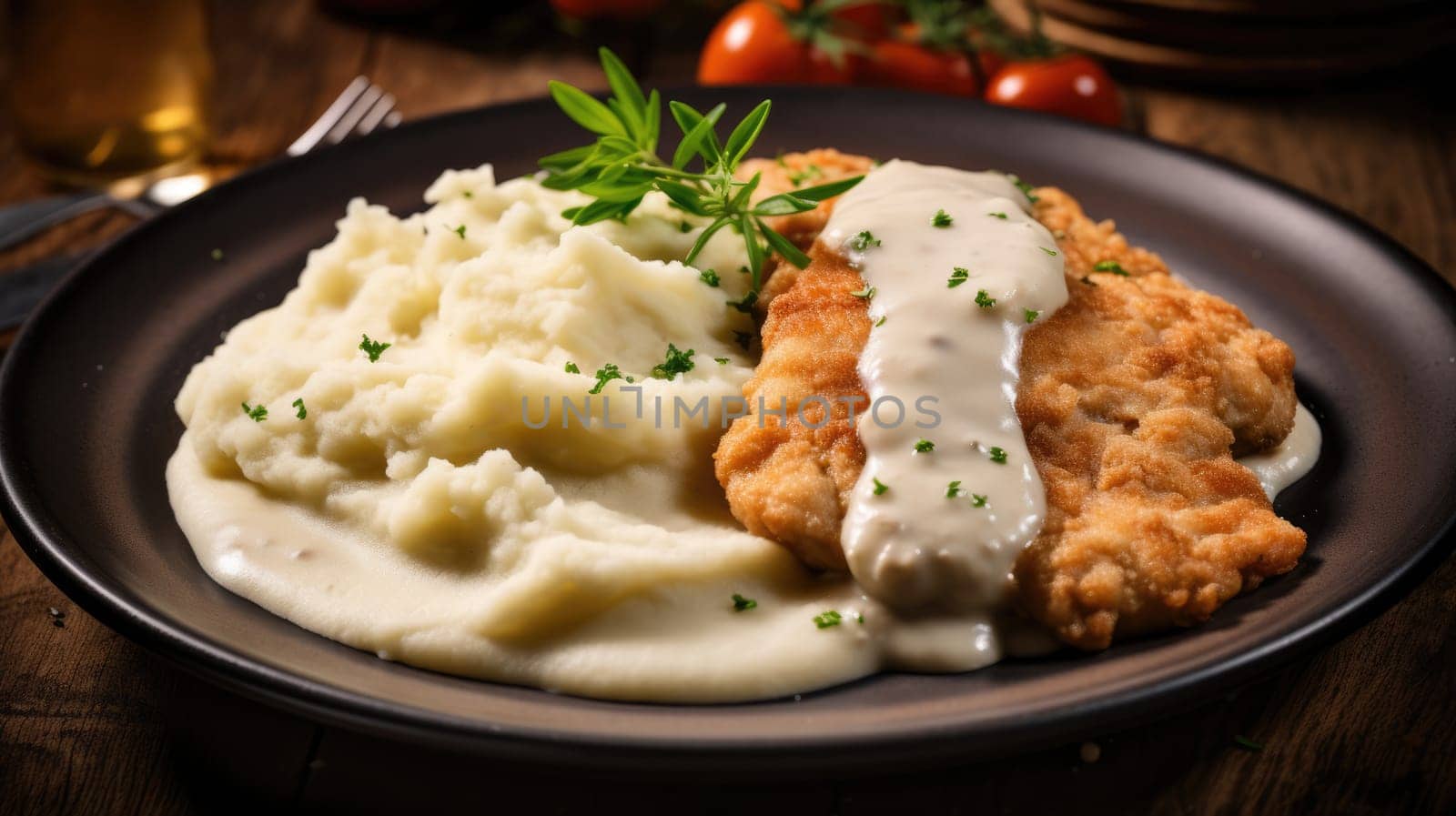 Traditional German pork Schnitzel with cream sauce by natali_brill